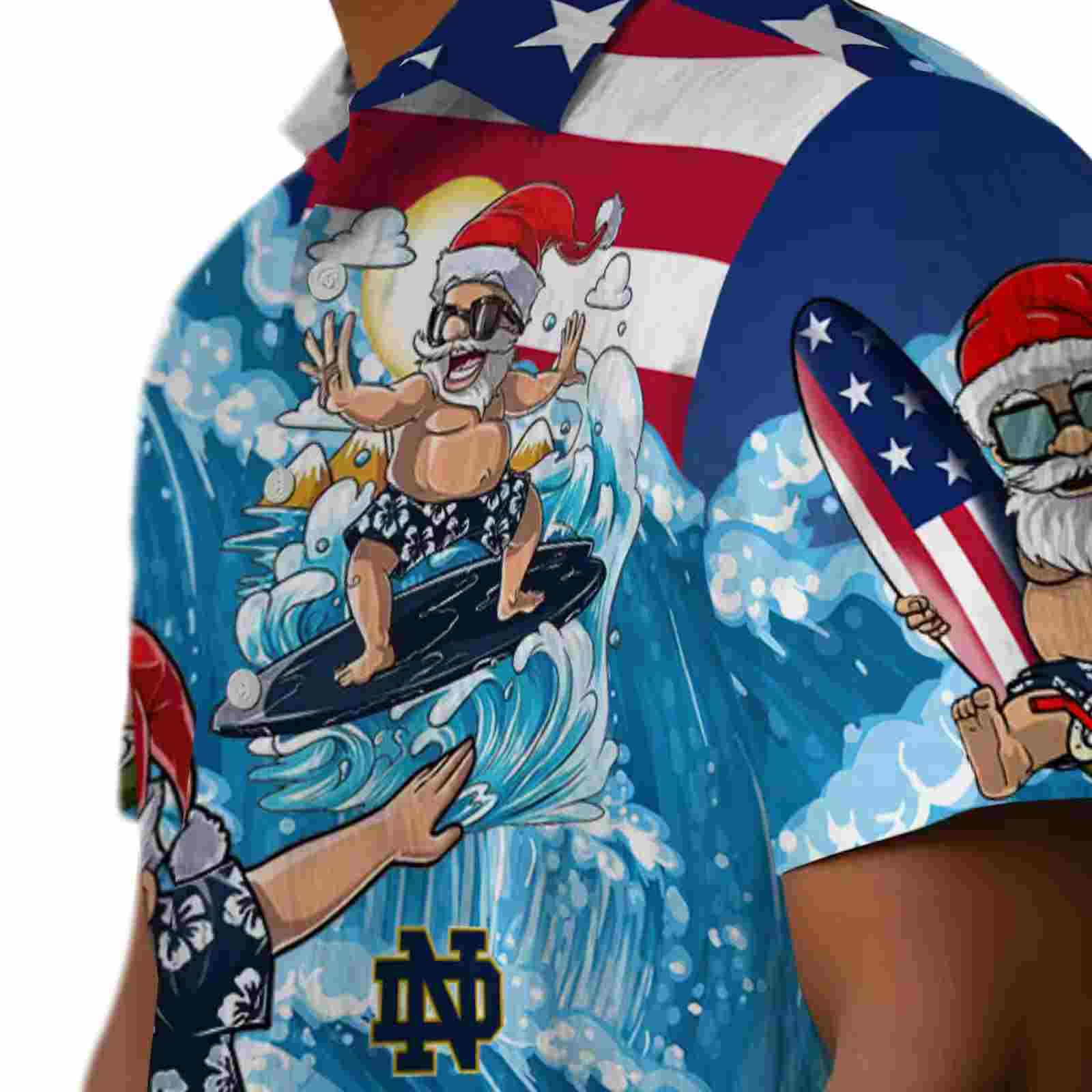 notre dame fighting irish surfing santa blue hawaiian shirt trendy