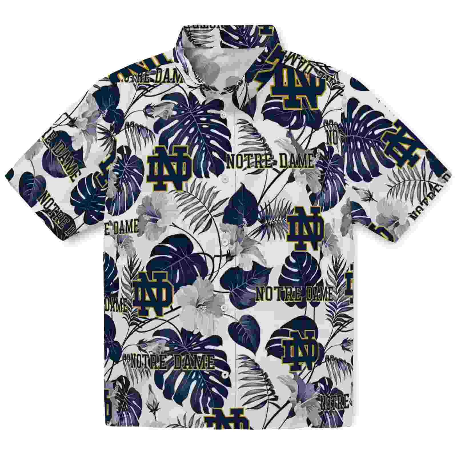 Notre Dame Fighting Irish Tropical Plants Navy White Hawaiian Shirt