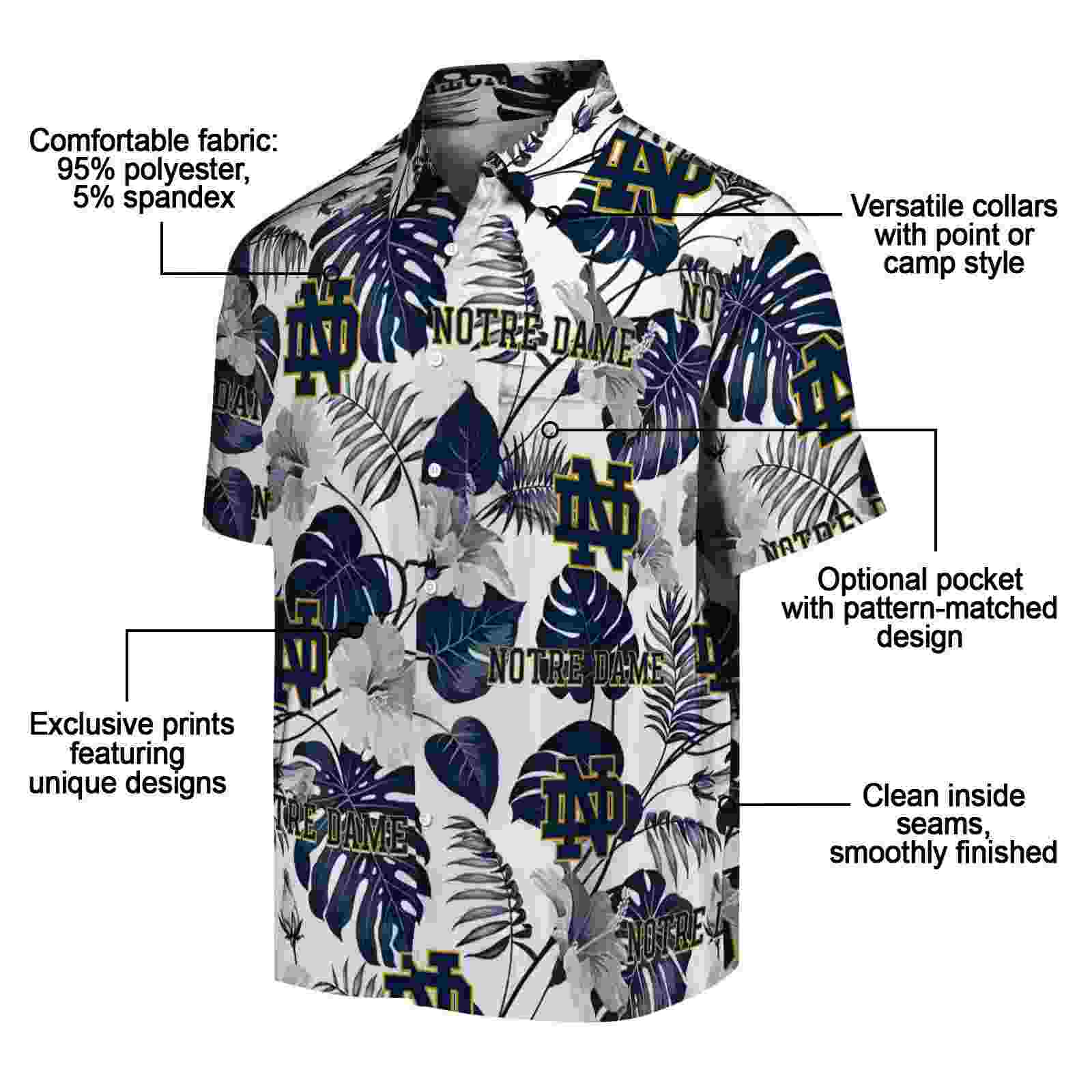 notre dame fighting irish tropical plants navy white hawaiian shirt new arrival