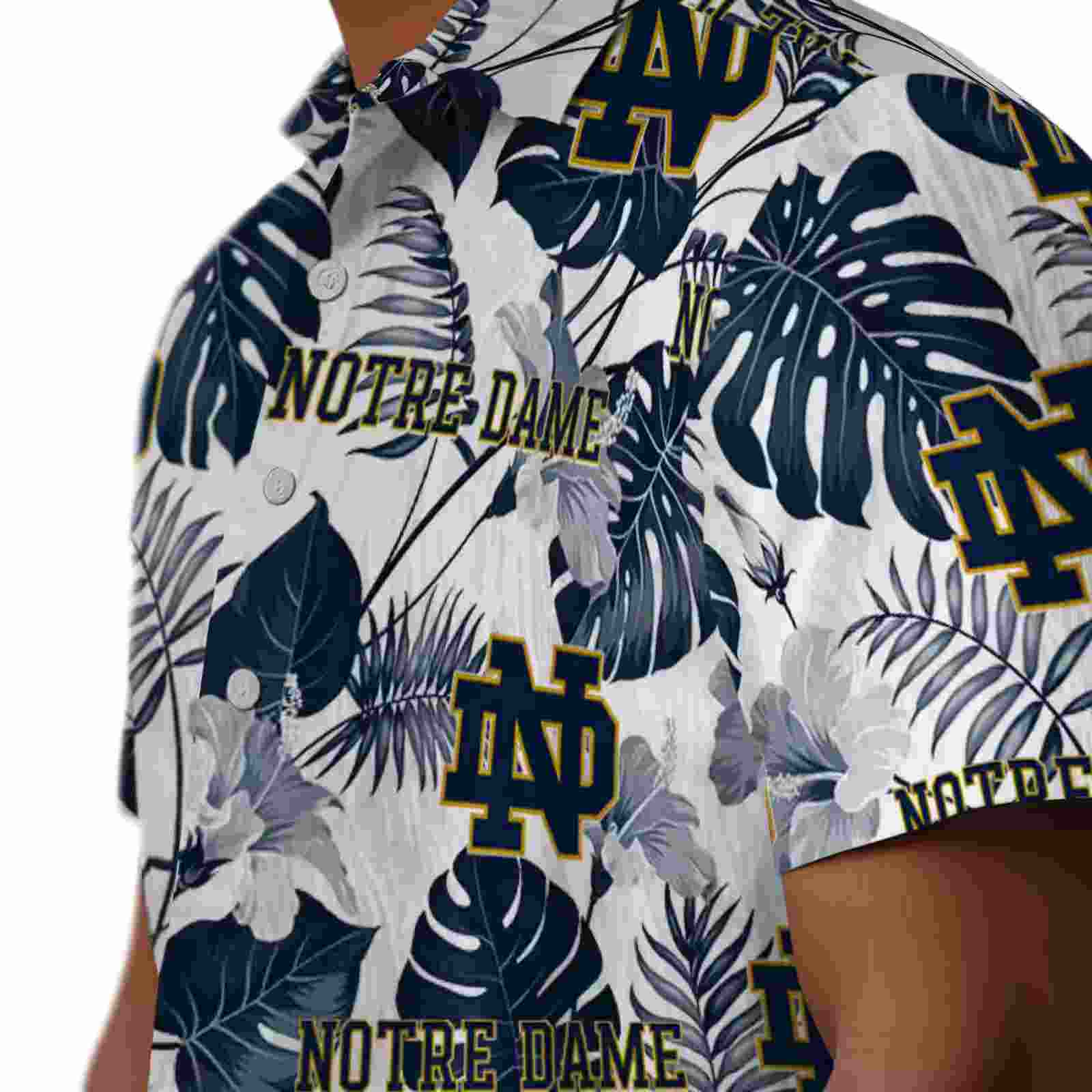 notre dame fighting irish tropical plants navy white hawaiian shirt trendy