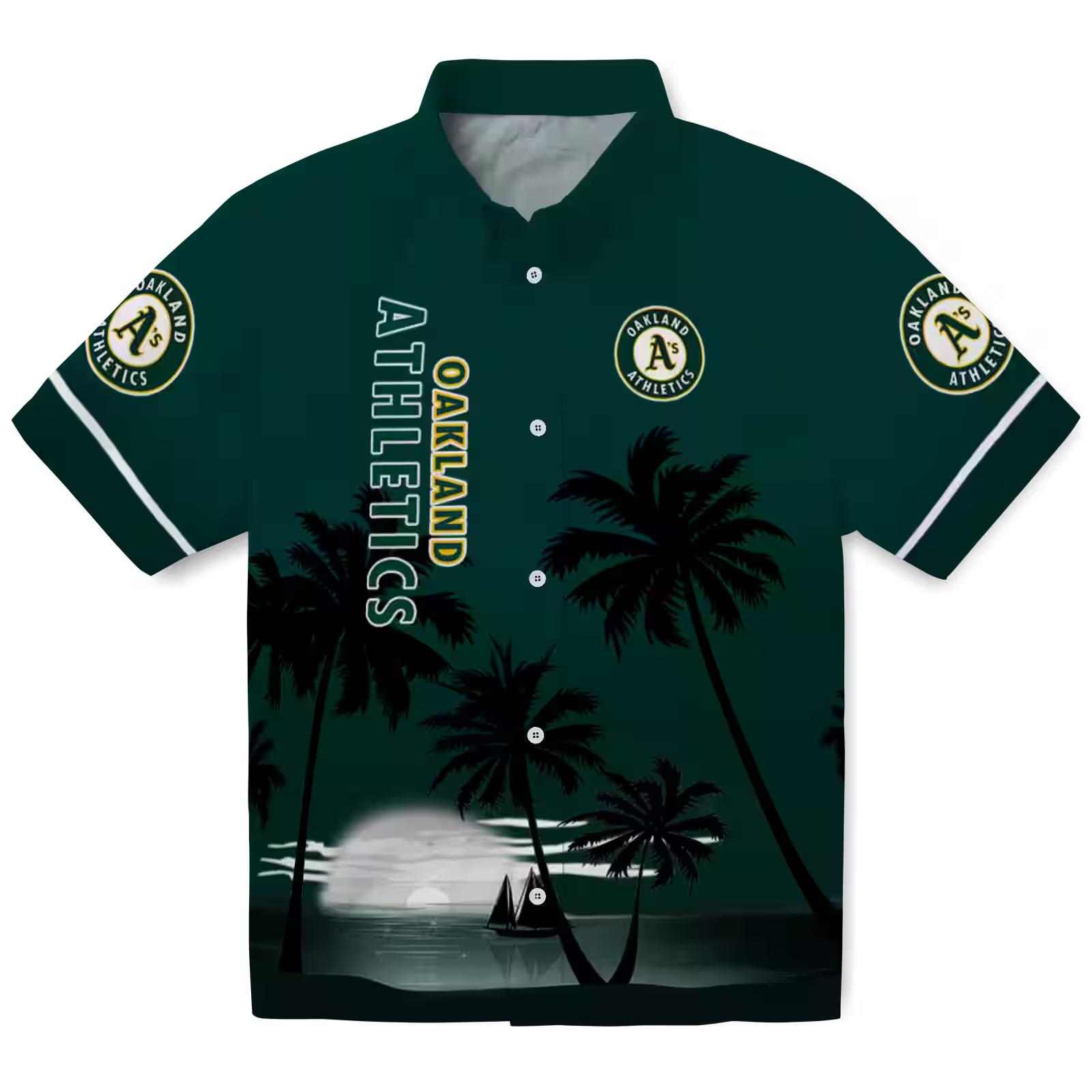 Oakland Athletics Beach Sunset Green Black Hawaiian Shirt