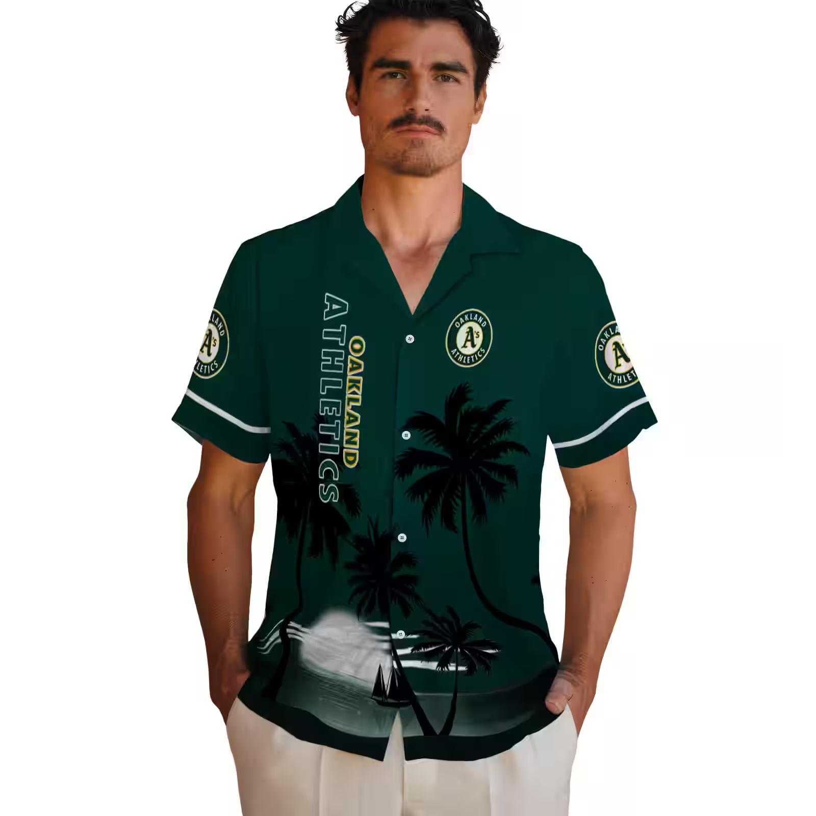 oakland athletics beach sunset green black hawaiian shirt fashion forward