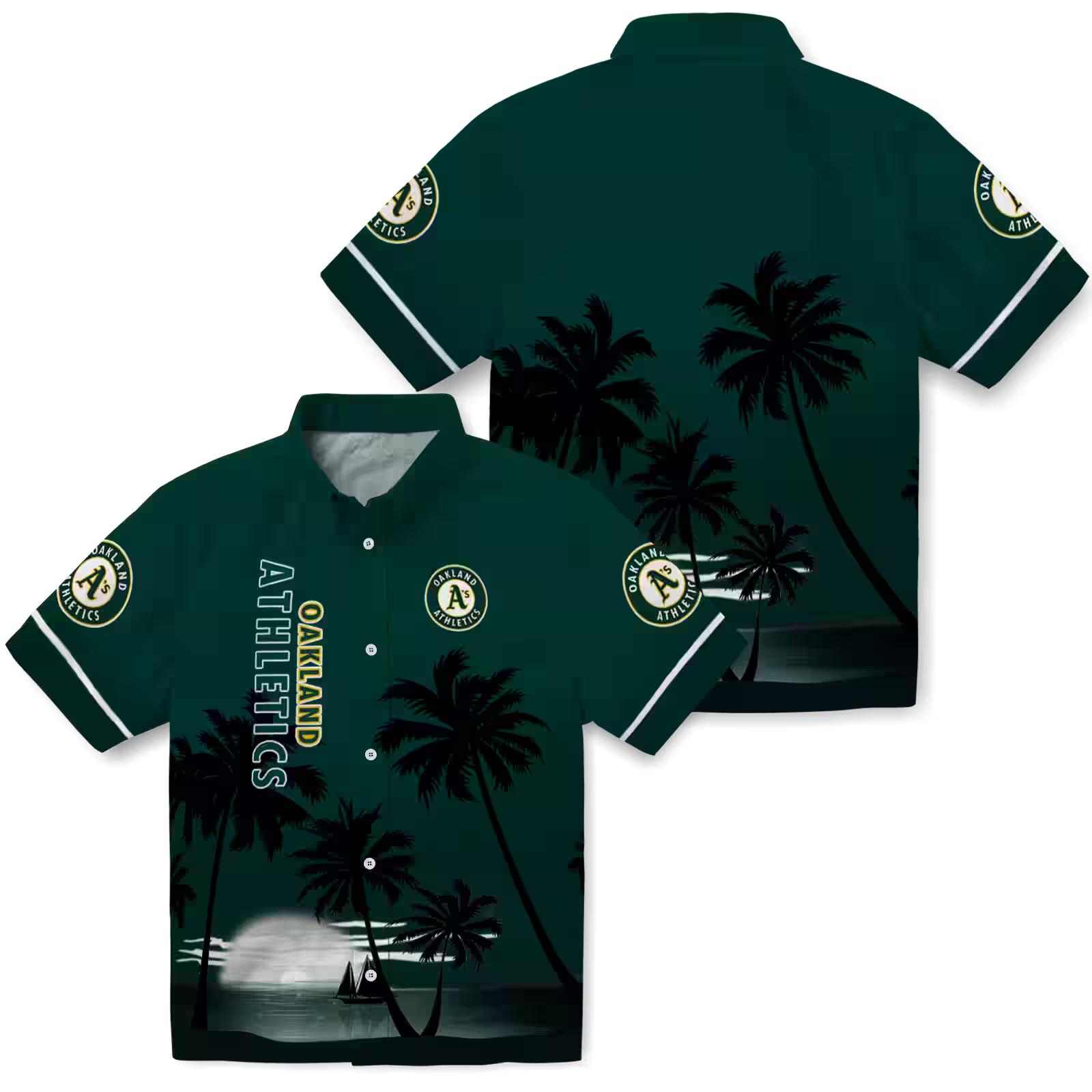 oakland athletics beach sunset green black hawaiian shirt high quality