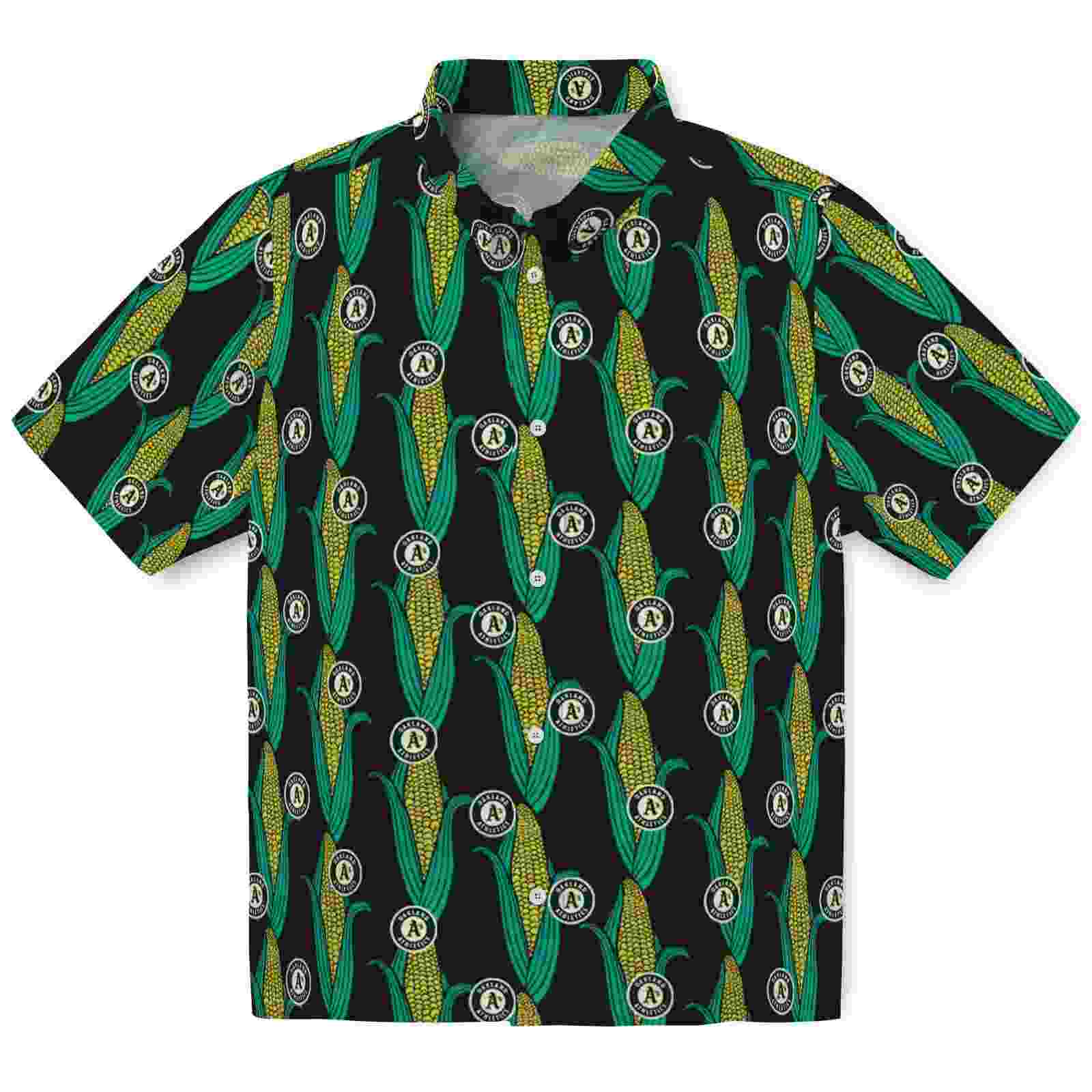 Oakland Athletics Corn Motifs Black Green Hawaiian Shirt