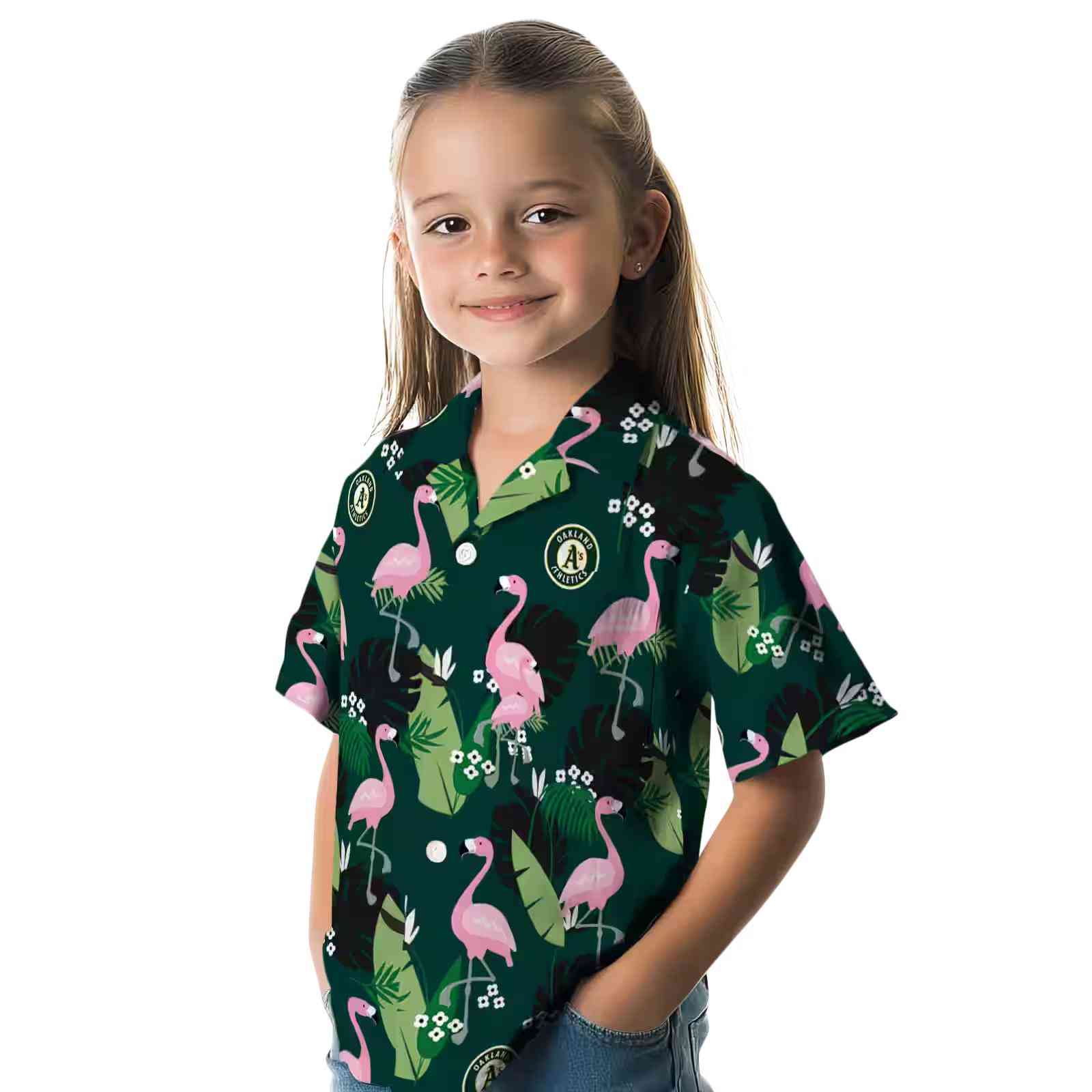 oakland athletics flamingo leaf motif green hawaiian shirt premium grade