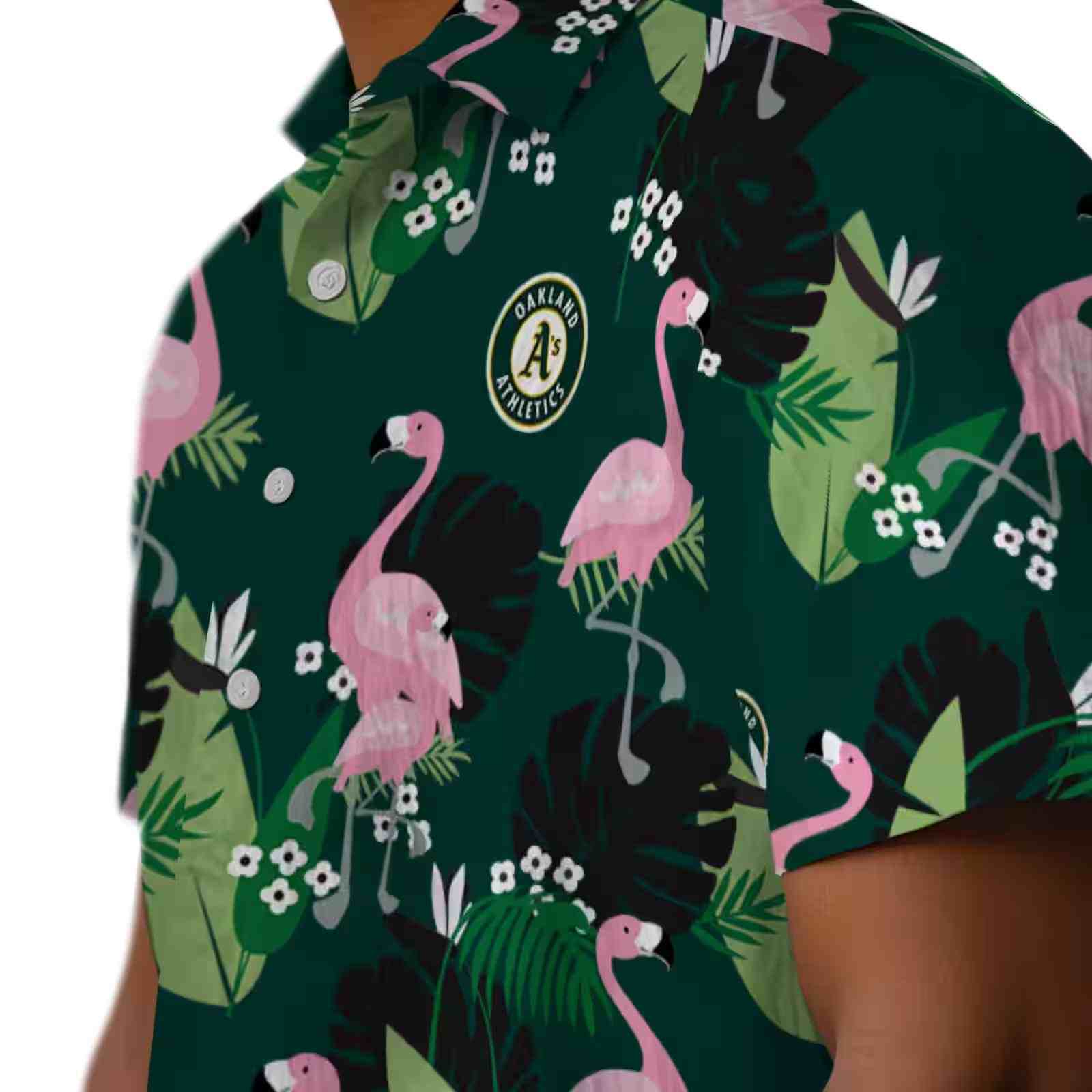 oakland athletics flamingo leaf motif green hawaiian shirt trendy