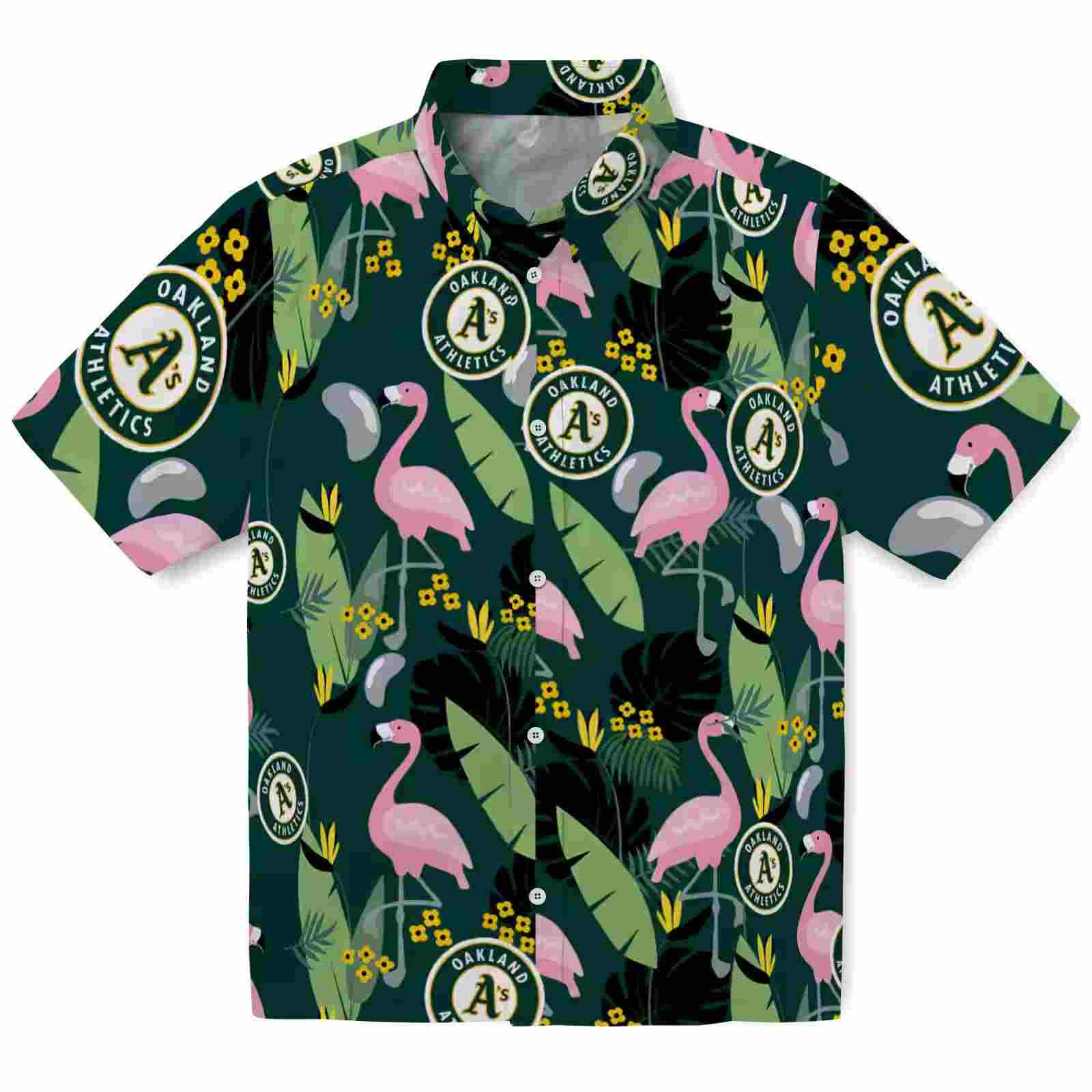 Oakland Athletics Flamingo Leaves Green Hawaiian Shirt