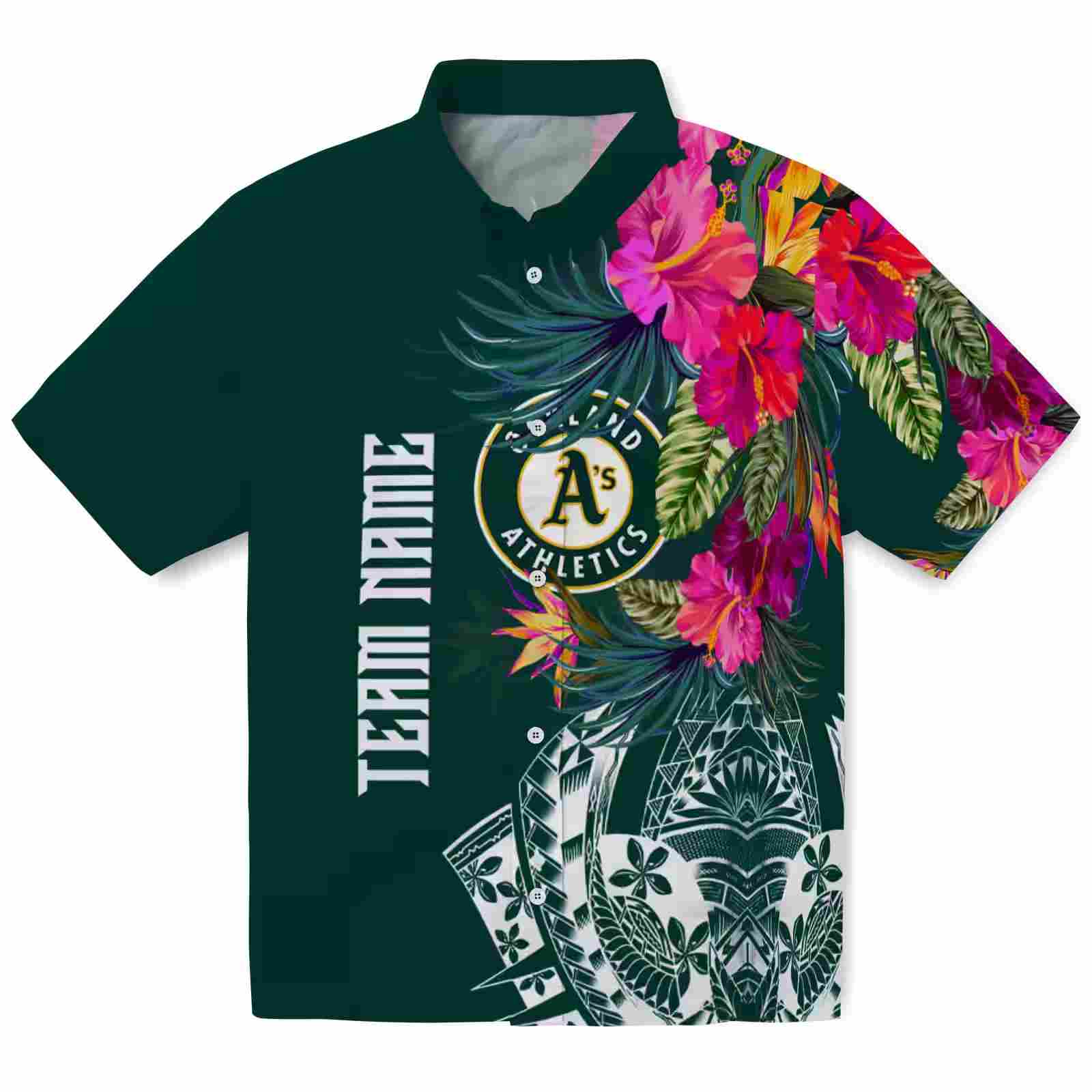 Oakland Athletics Floral Polynesian Green Hawaiian Shirt