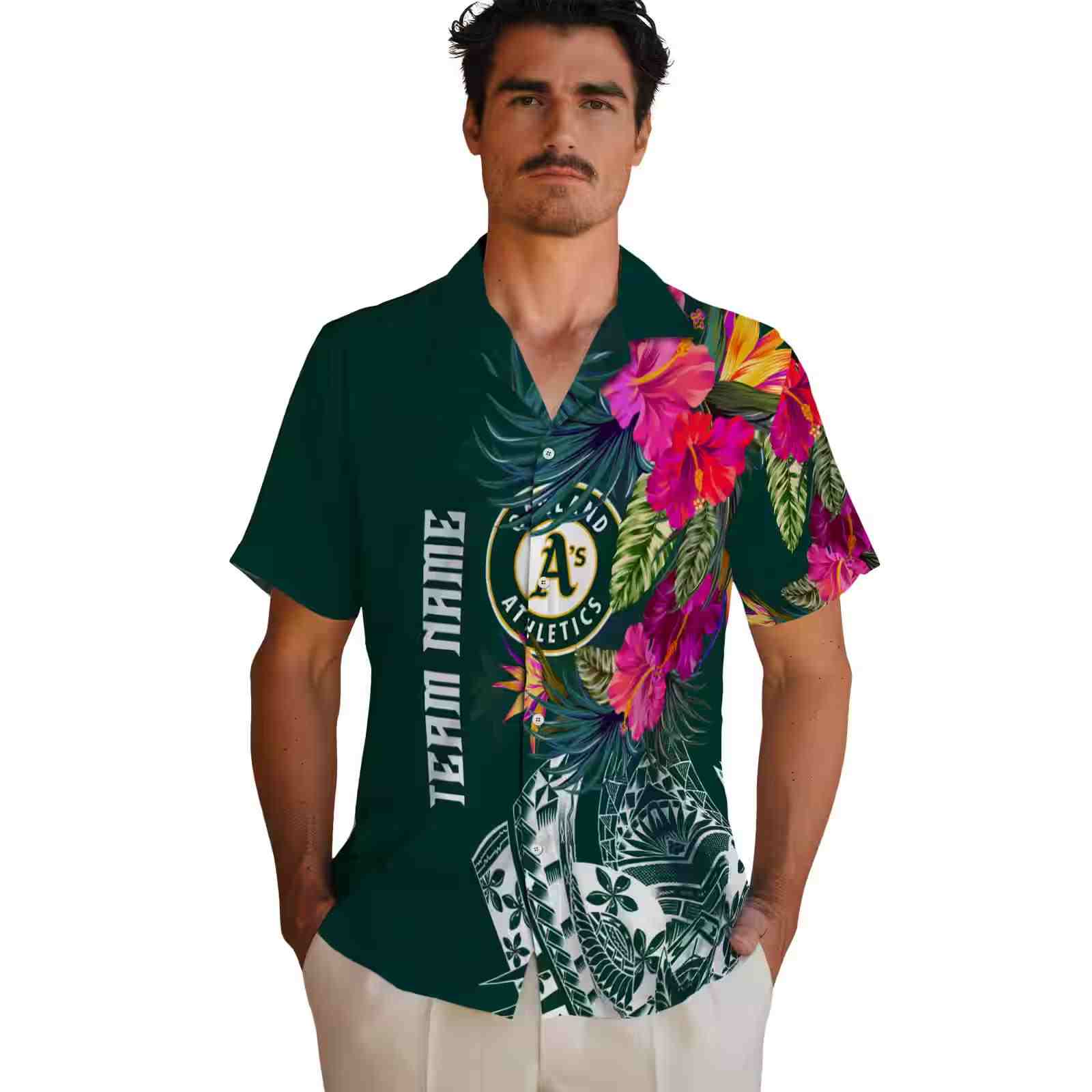 oakland athletics floral polynesian green hawaiian shirt fashion forward