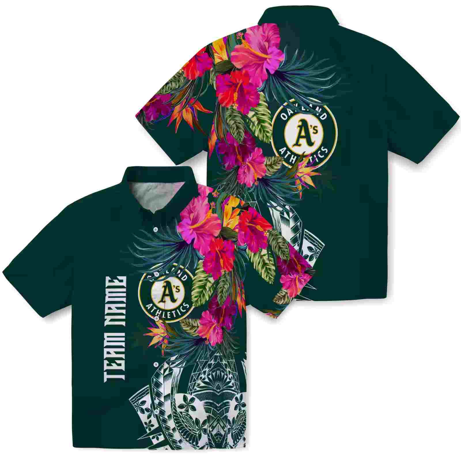 oakland athletics floral polynesian green hawaiian shirt high quality