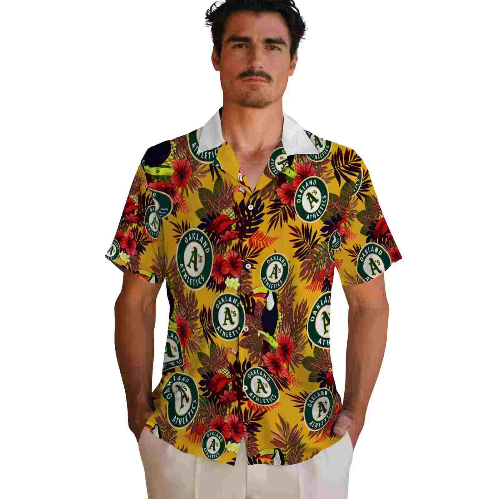 oakland athletics floral toucan green red hawaiian shirt fashion forward