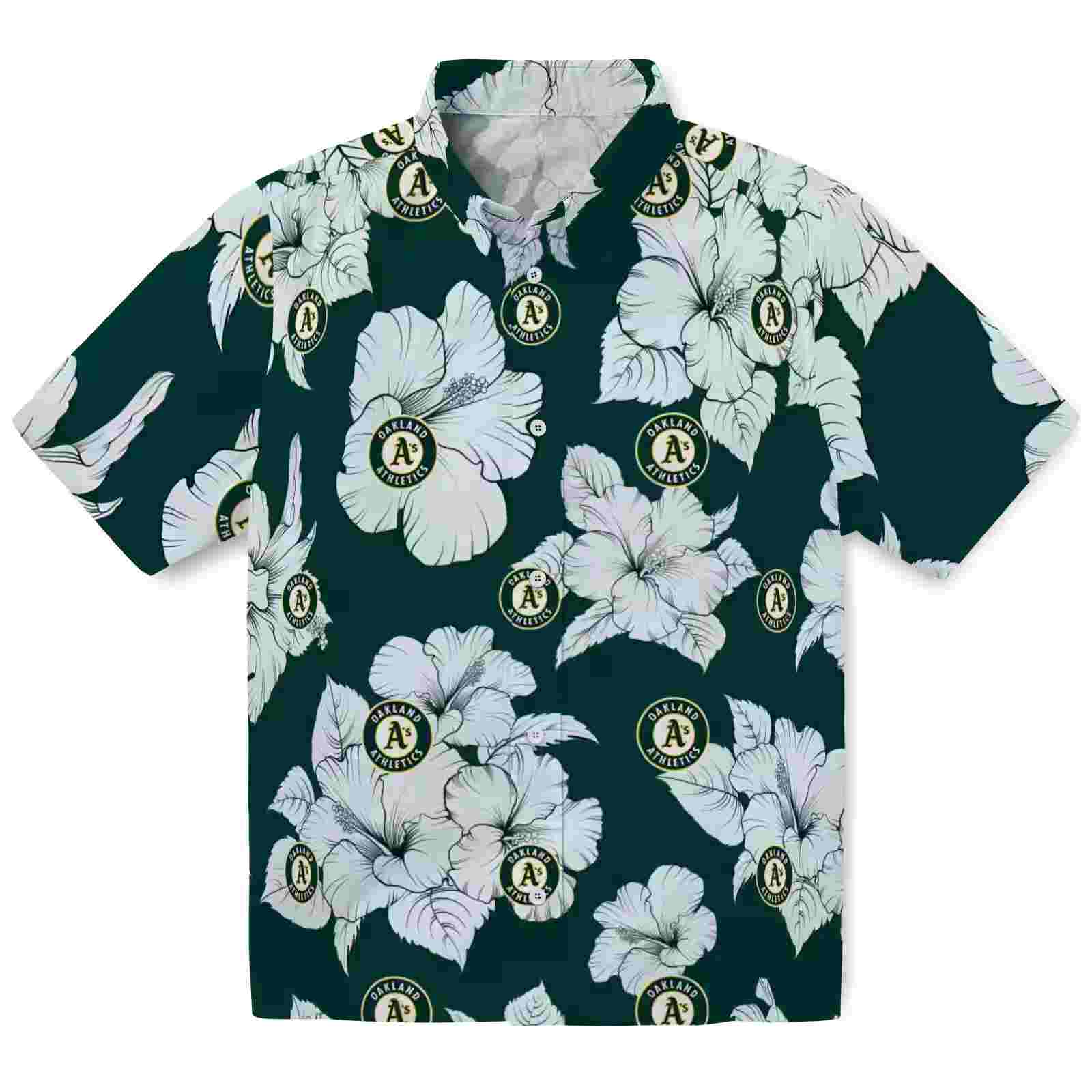 Oakland Athletics Hibiscus Blooms Green White Hawaiian Shirt