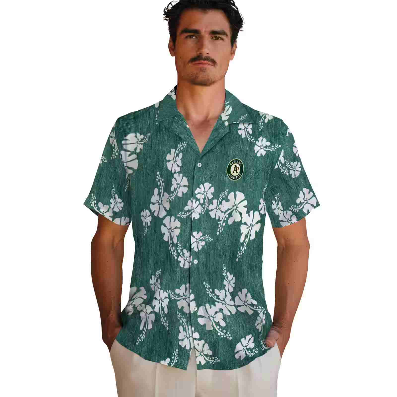 oakland athletics hibiscus clusters green hawaiian shirt fashion forward