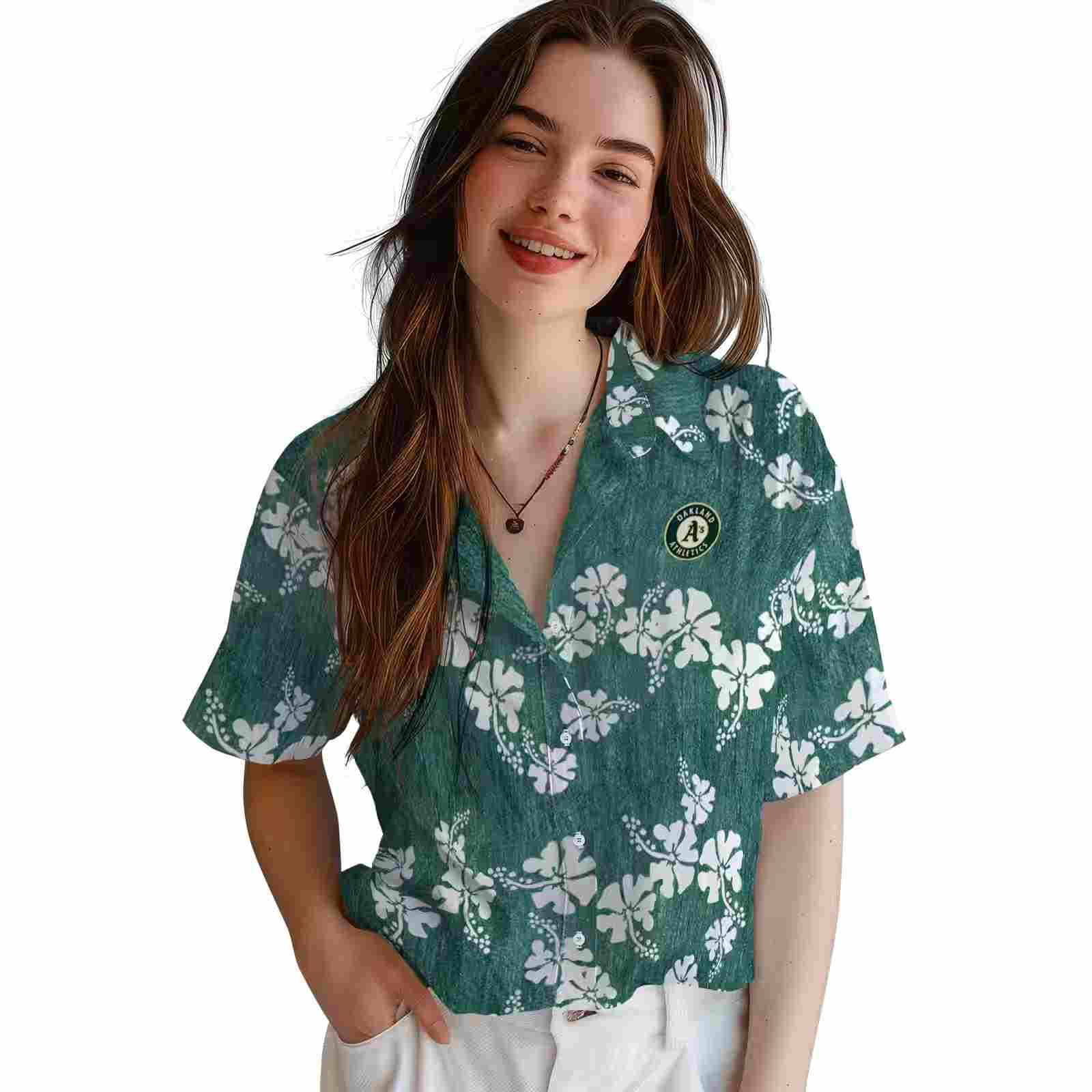 oakland athletics hibiscus clusters green hawaiian shirt latest model