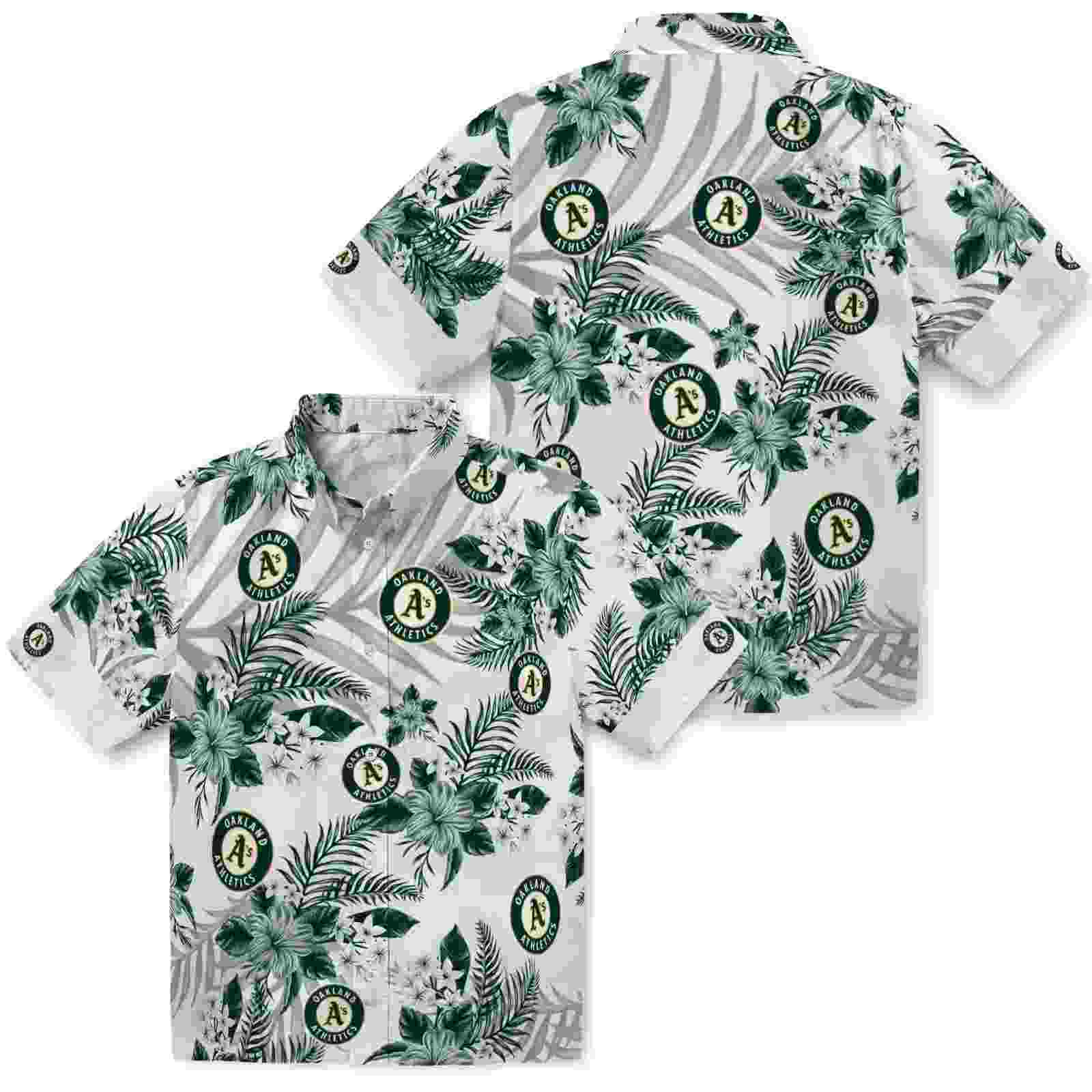 oakland athletics hibiscus palm leaves green white hawaiian shirt high quality