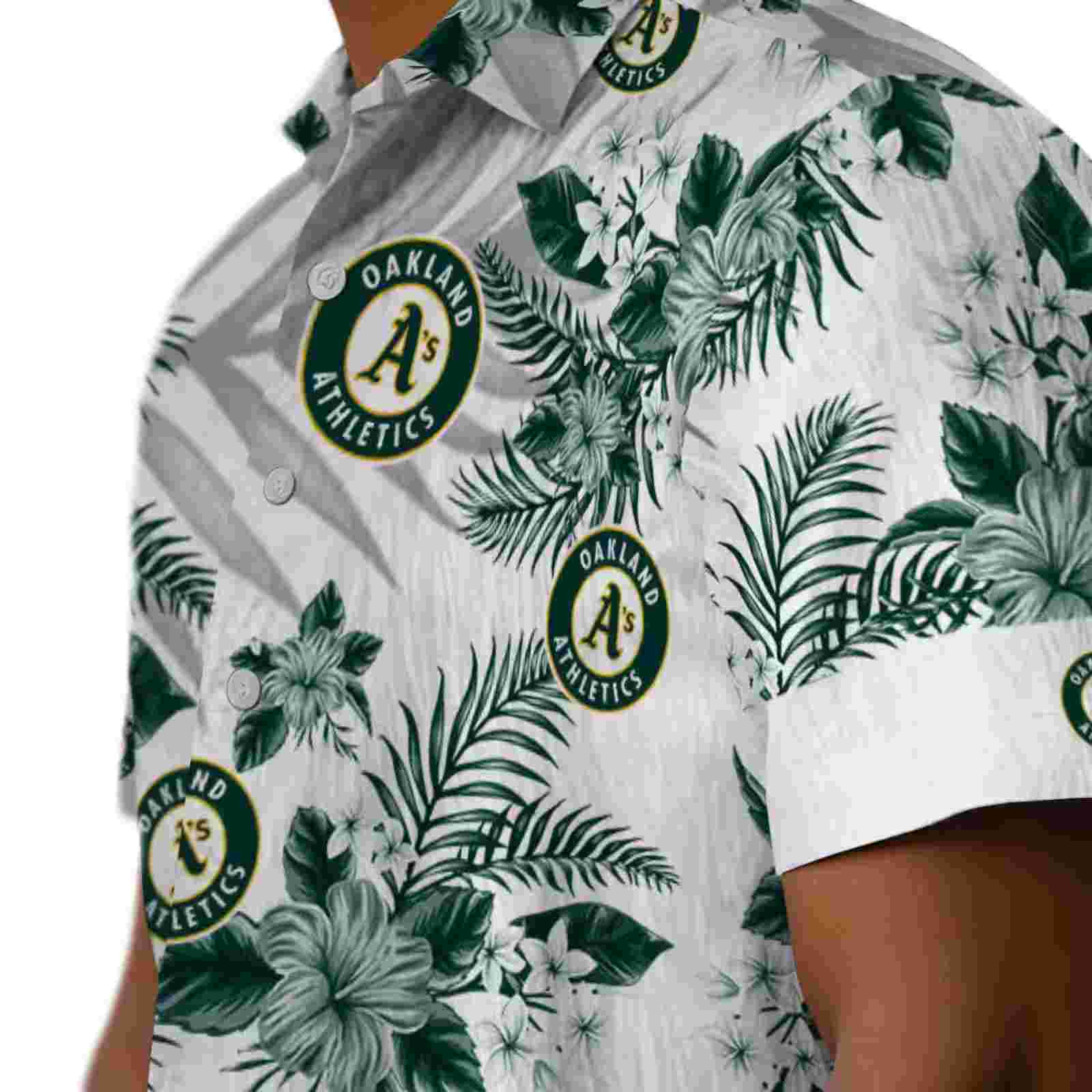 oakland athletics hibiscus palm leaves green white hawaiian shirt trendy