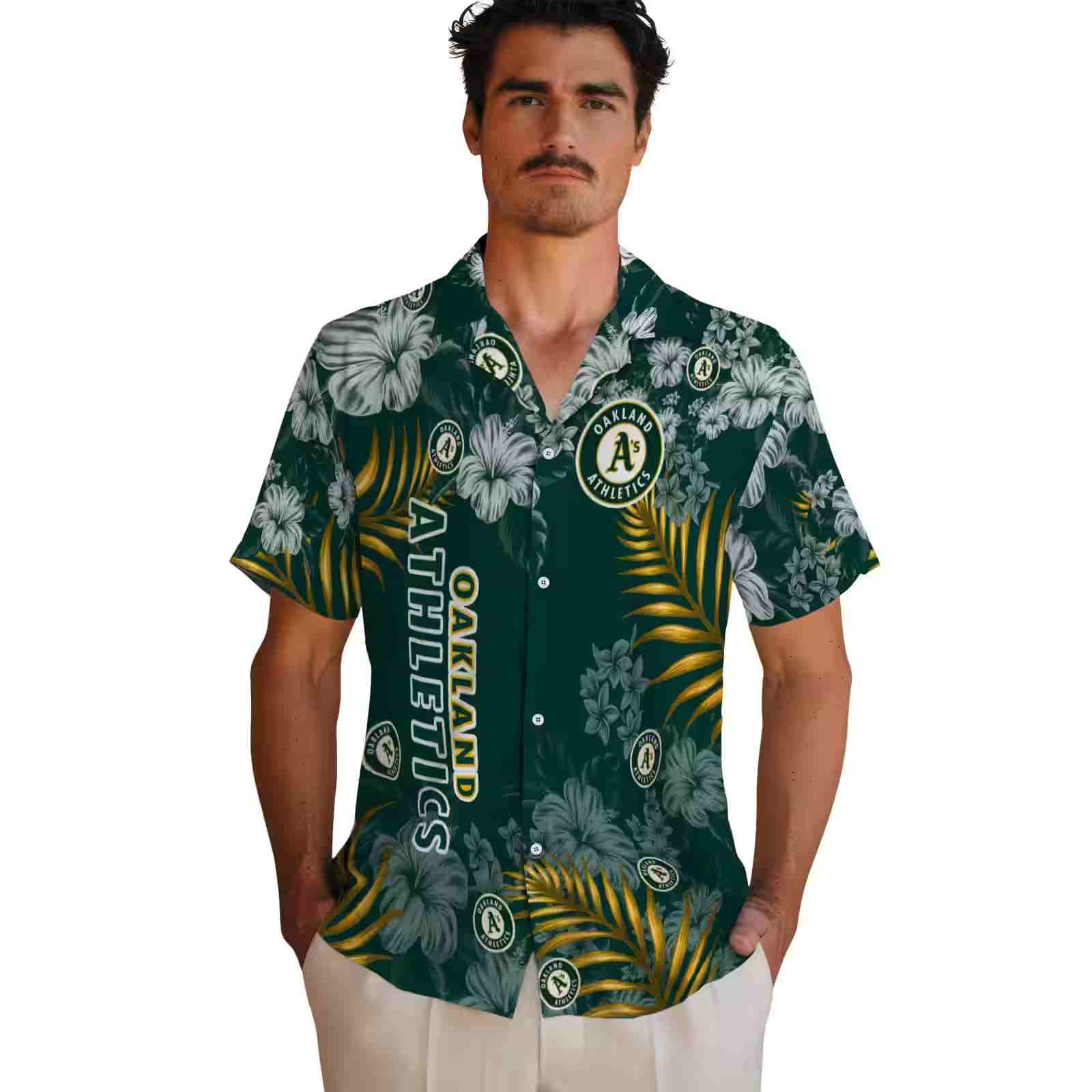 oakland athletics hibiscus print green hawaiian shirt fashion forward