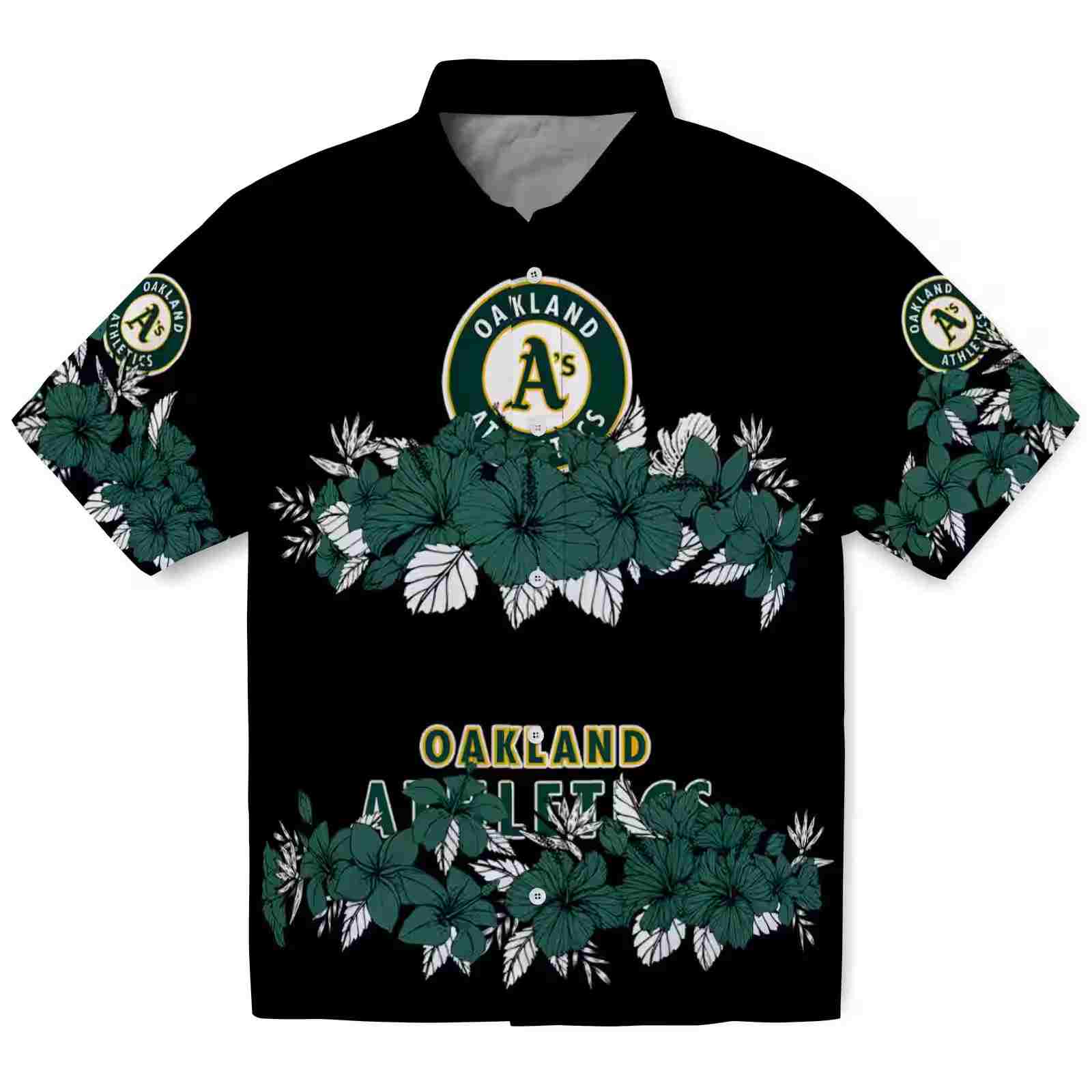 Oakland Athletics Hibiscus Stripe Green Black Hawaiian Shirt