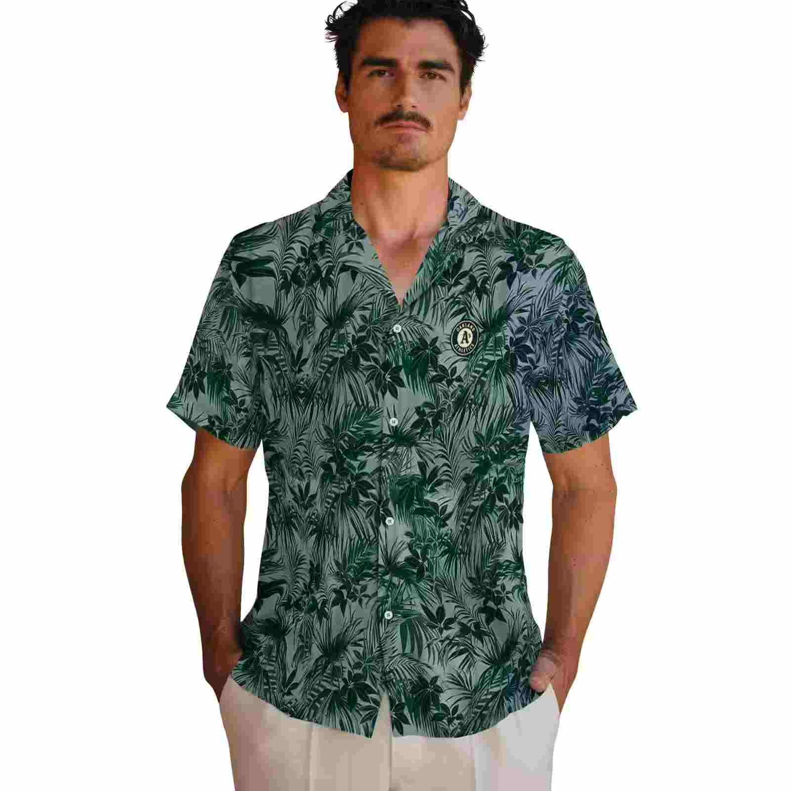 oakland athletics leafy pattern green hawaiian shirt fashion forward