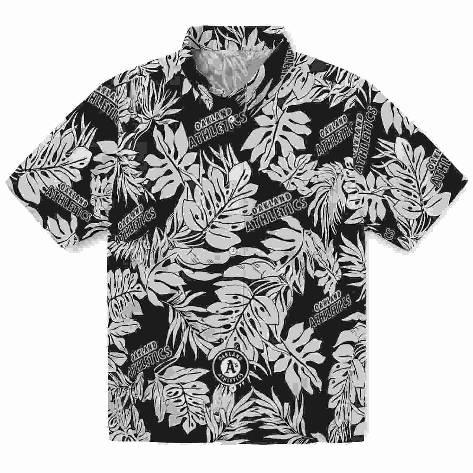 Oakland Athletics Monstera Leaf Pattern Black Hawaiian Shirt