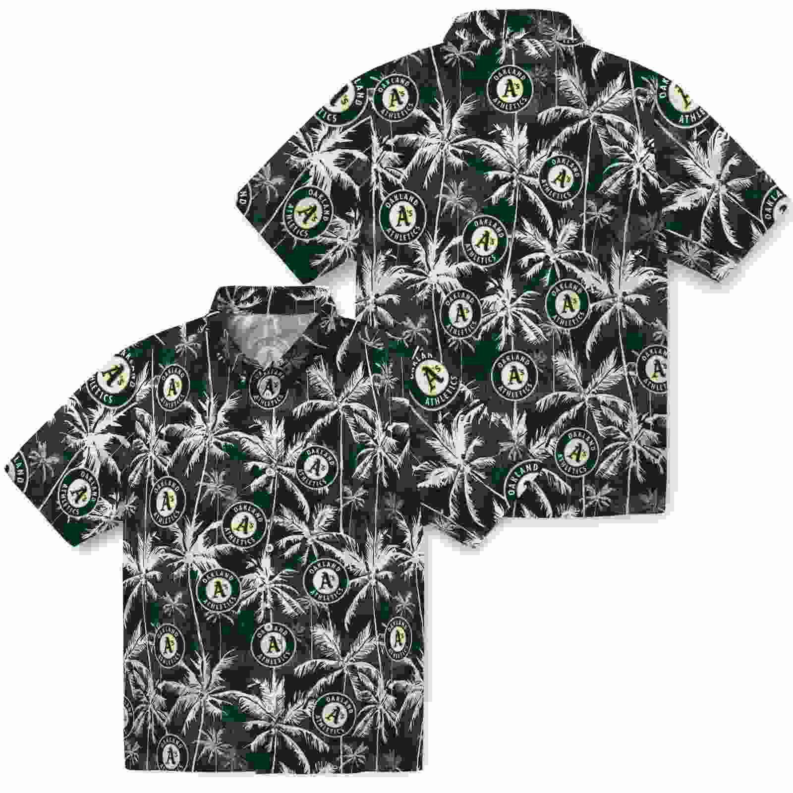 oakland athletics palm pattern green black hawaiian shirt high quality