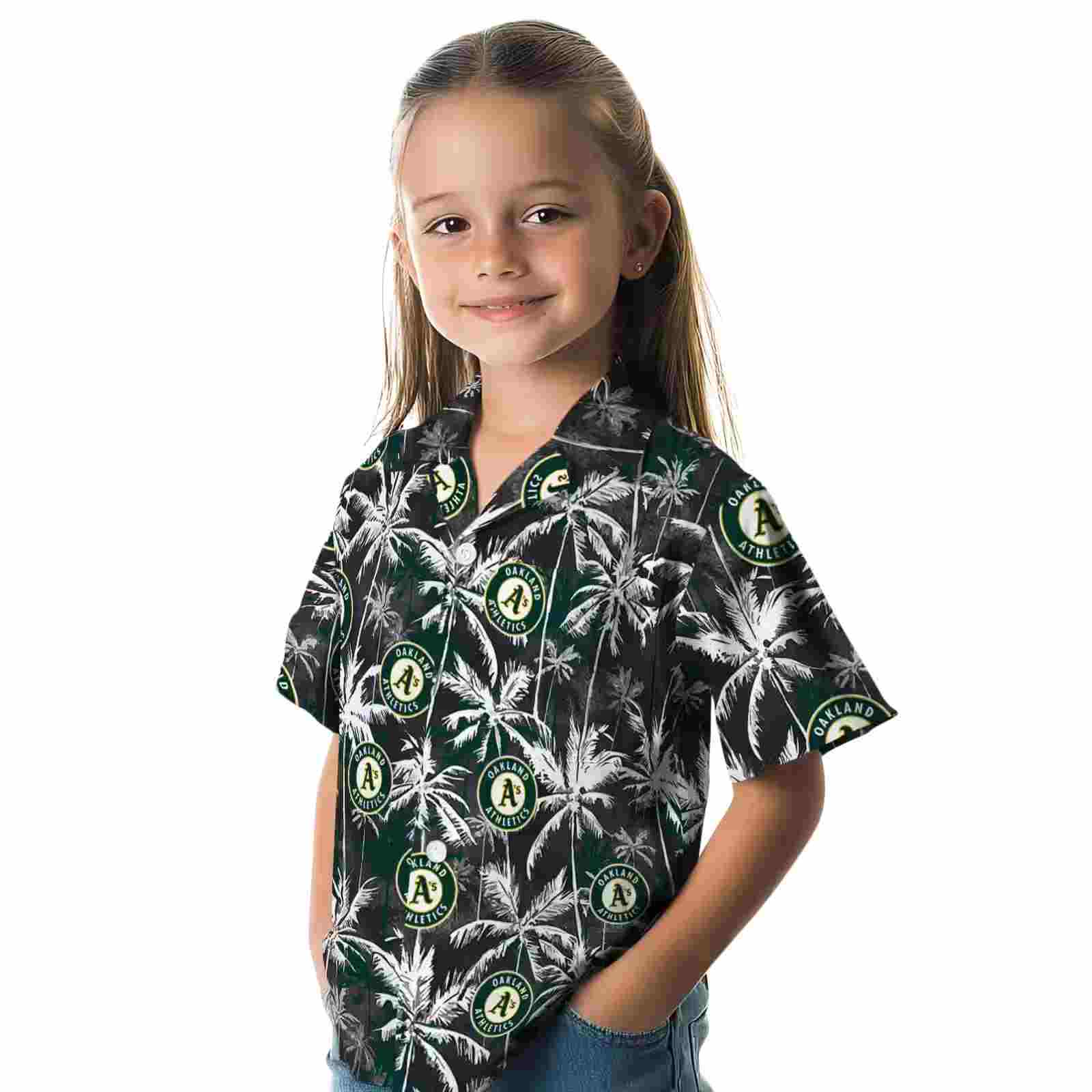 oakland athletics palm pattern green black hawaiian shirt premium grade