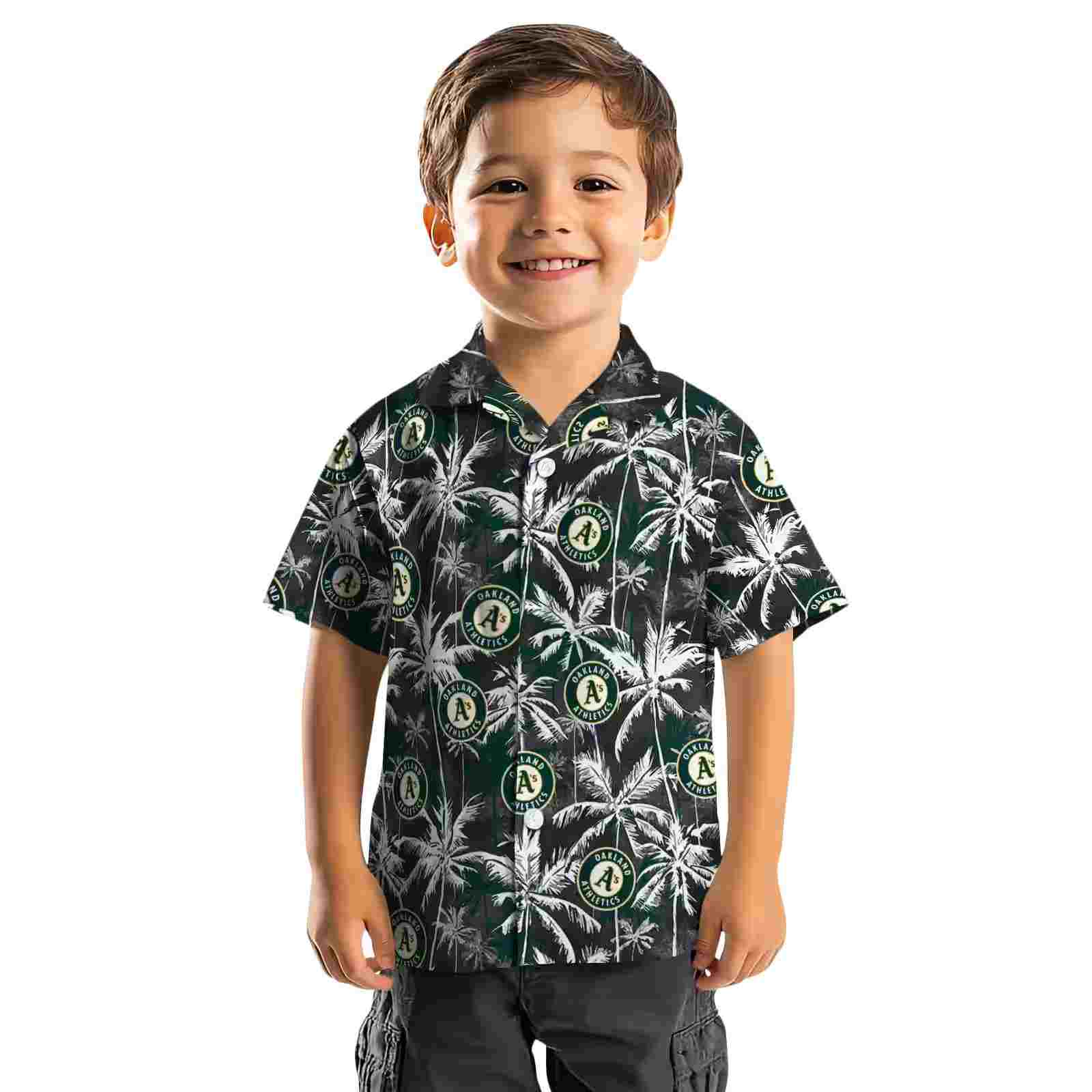 oakland athletics palm pattern green black hawaiian shirt top rated