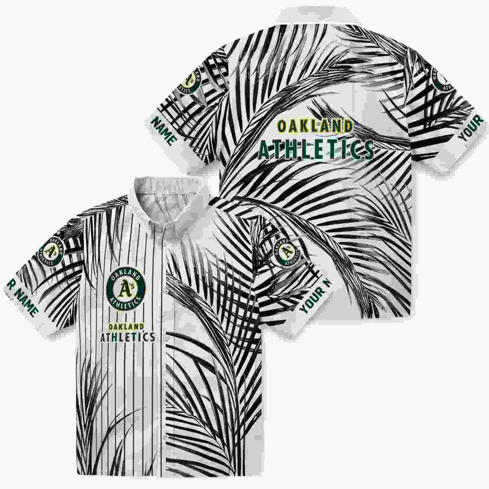 oakland athletics palm stripes green black white hawaiian shirt high quality