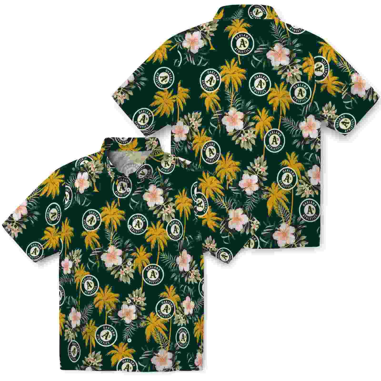 oakland athletics palm tree flower green hawaiian shirt high quality