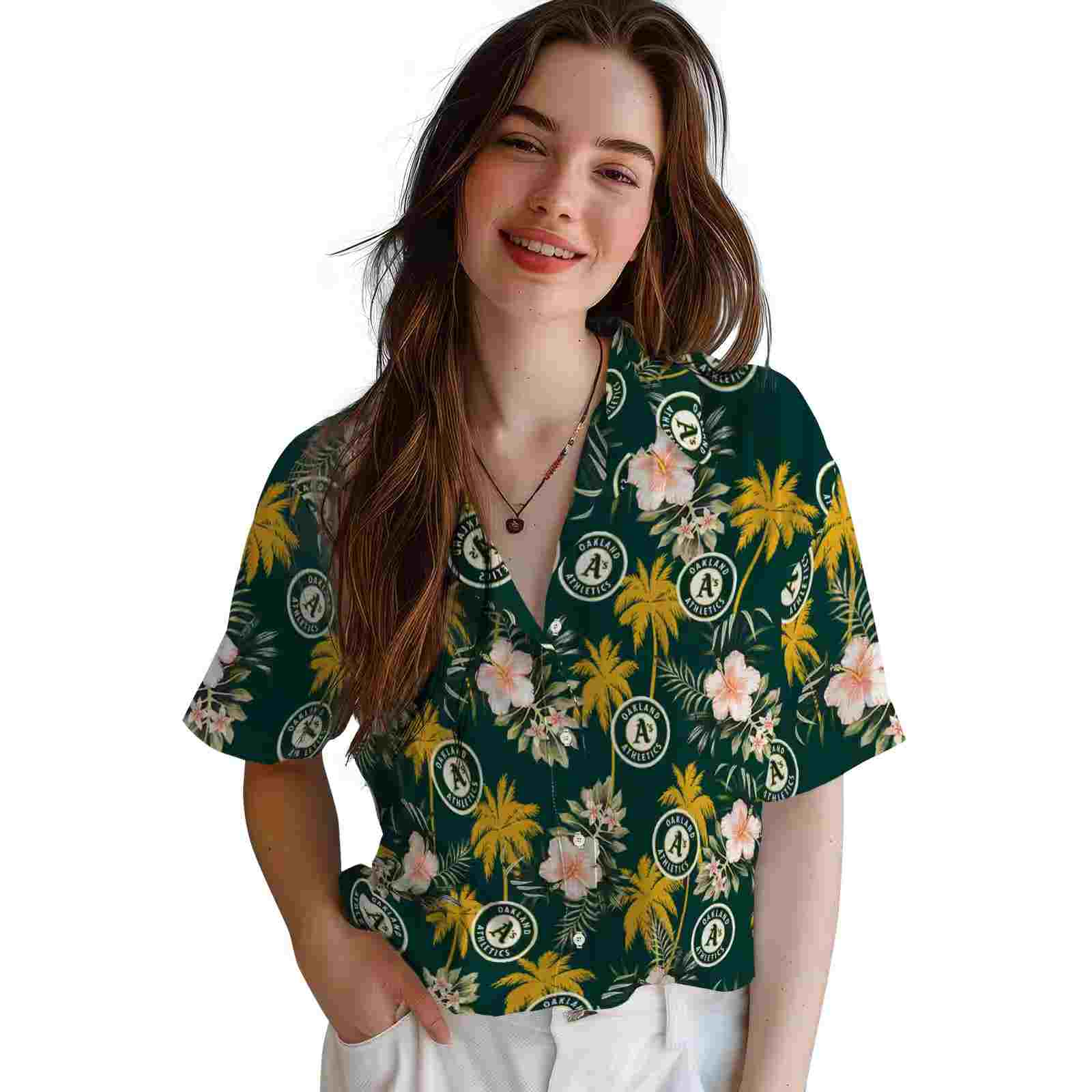 oakland athletics palm tree flower green hawaiian shirt latest model