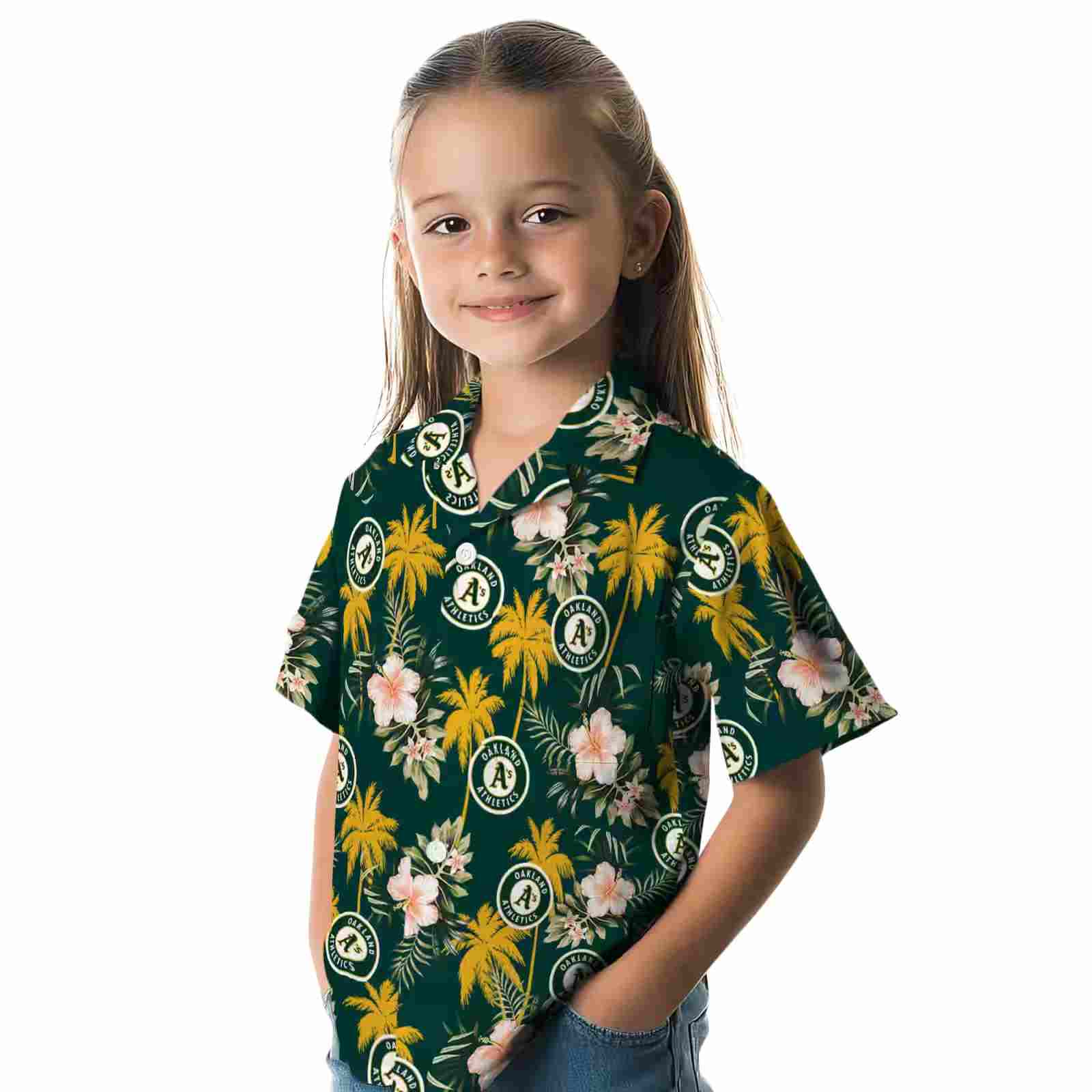 oakland athletics palm tree flower green hawaiian shirt premium grade