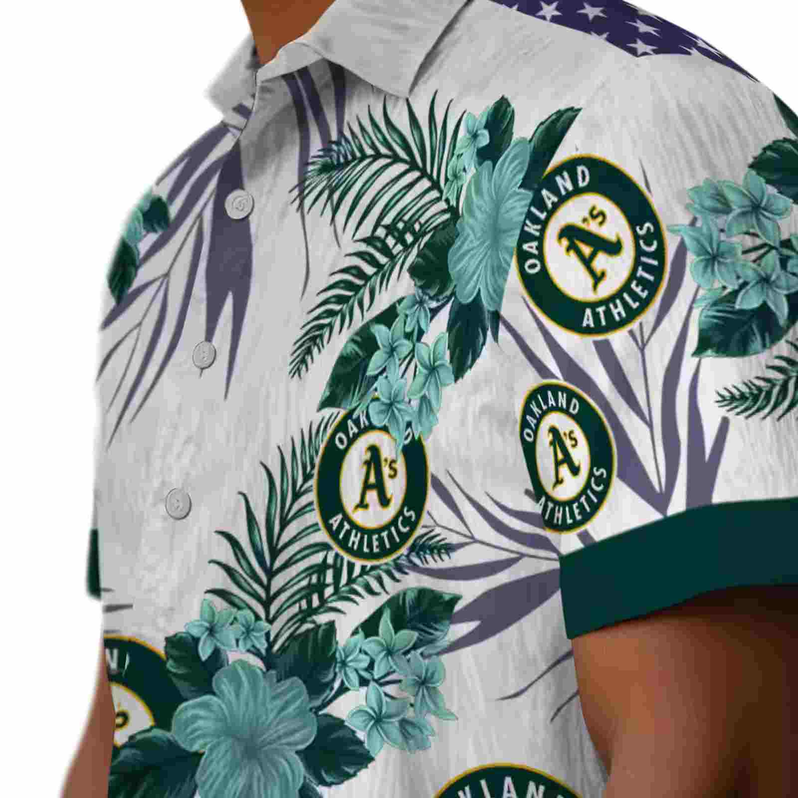 oakland athletics patriotic hibiscus design green white hawaiian shirt trendy