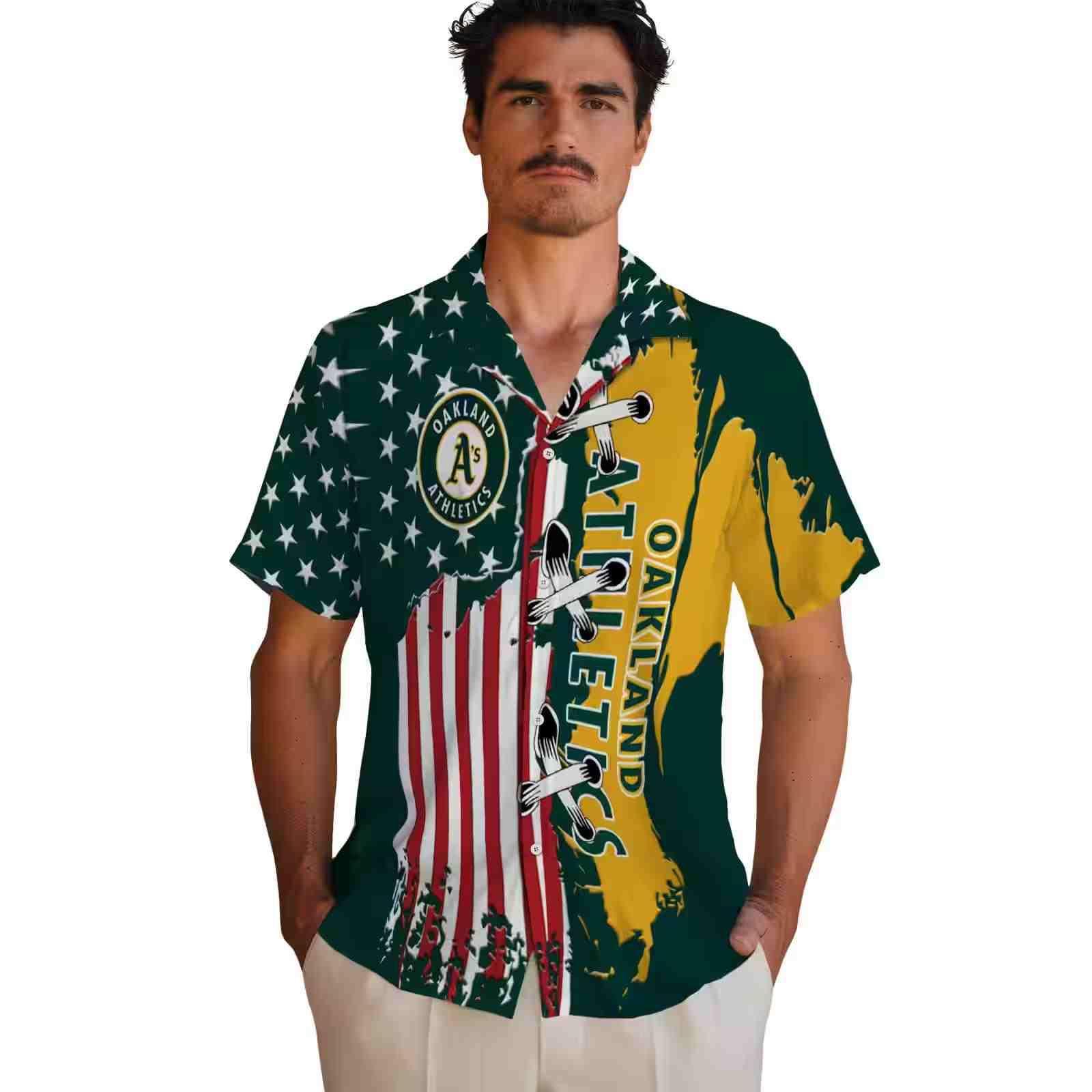 oakland athletics stitched flag green hawaiian shirt fashion forward