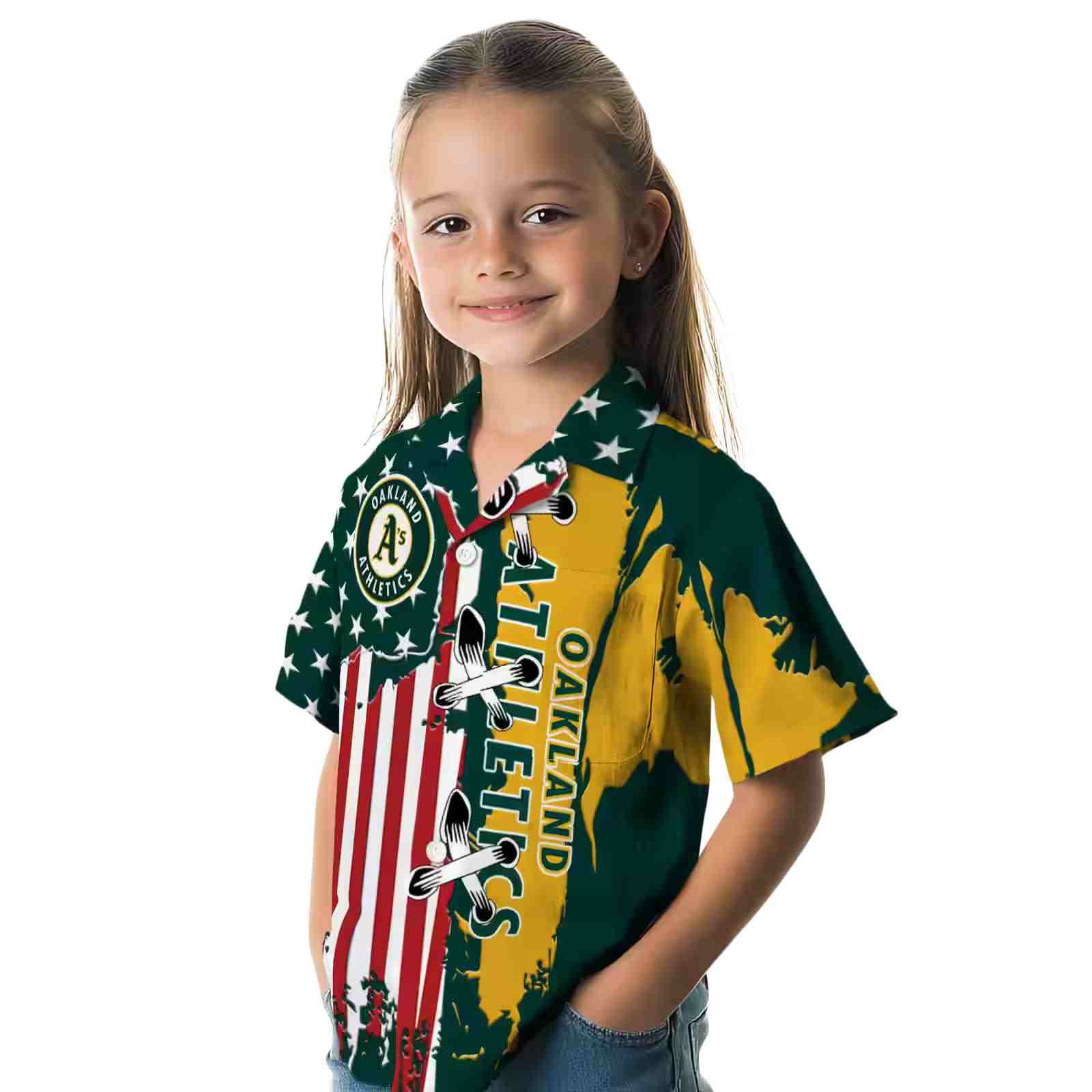 oakland athletics stitched flag green hawaiian shirt premium grade