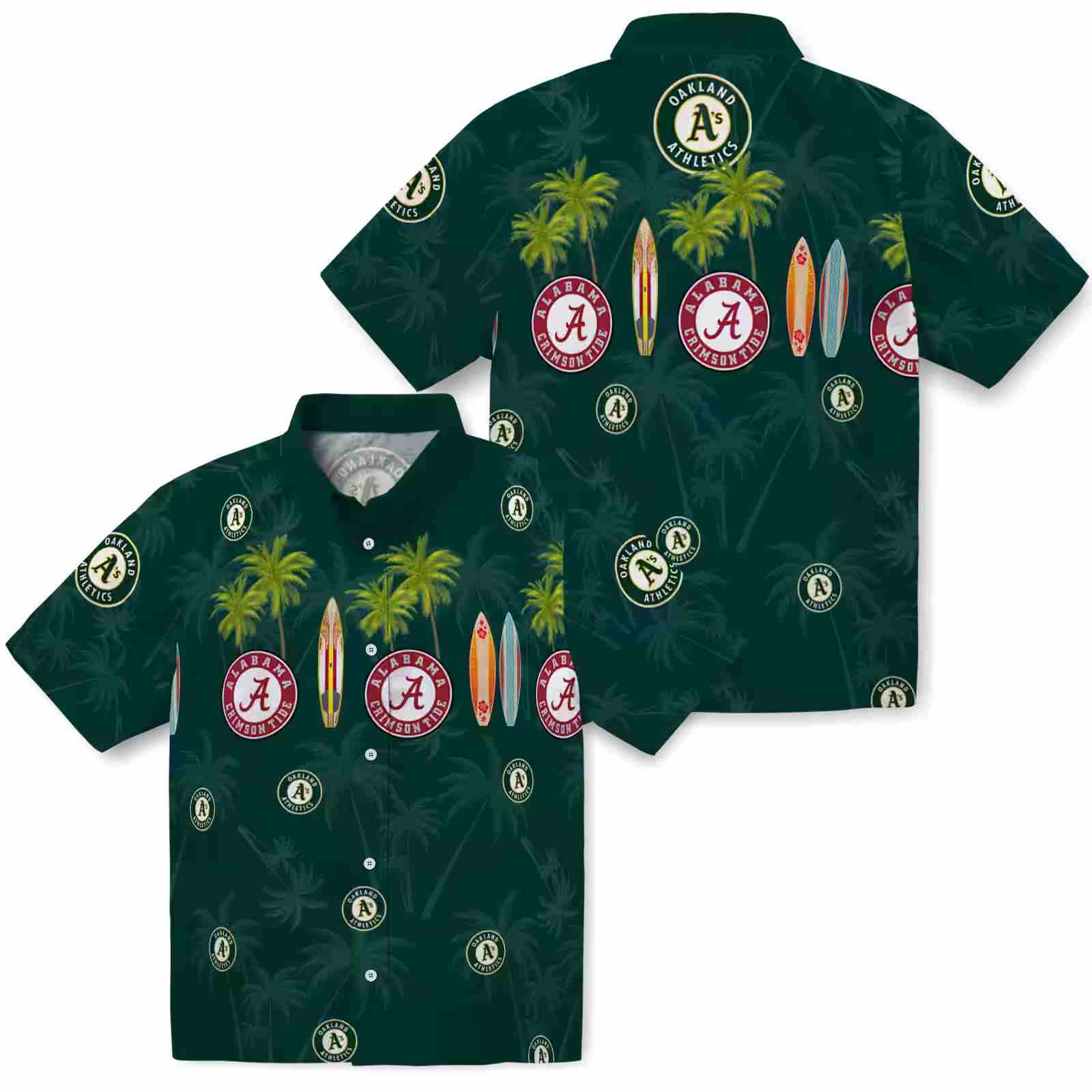 oakland athletics surfboard palm green hawaiian shirt high quality