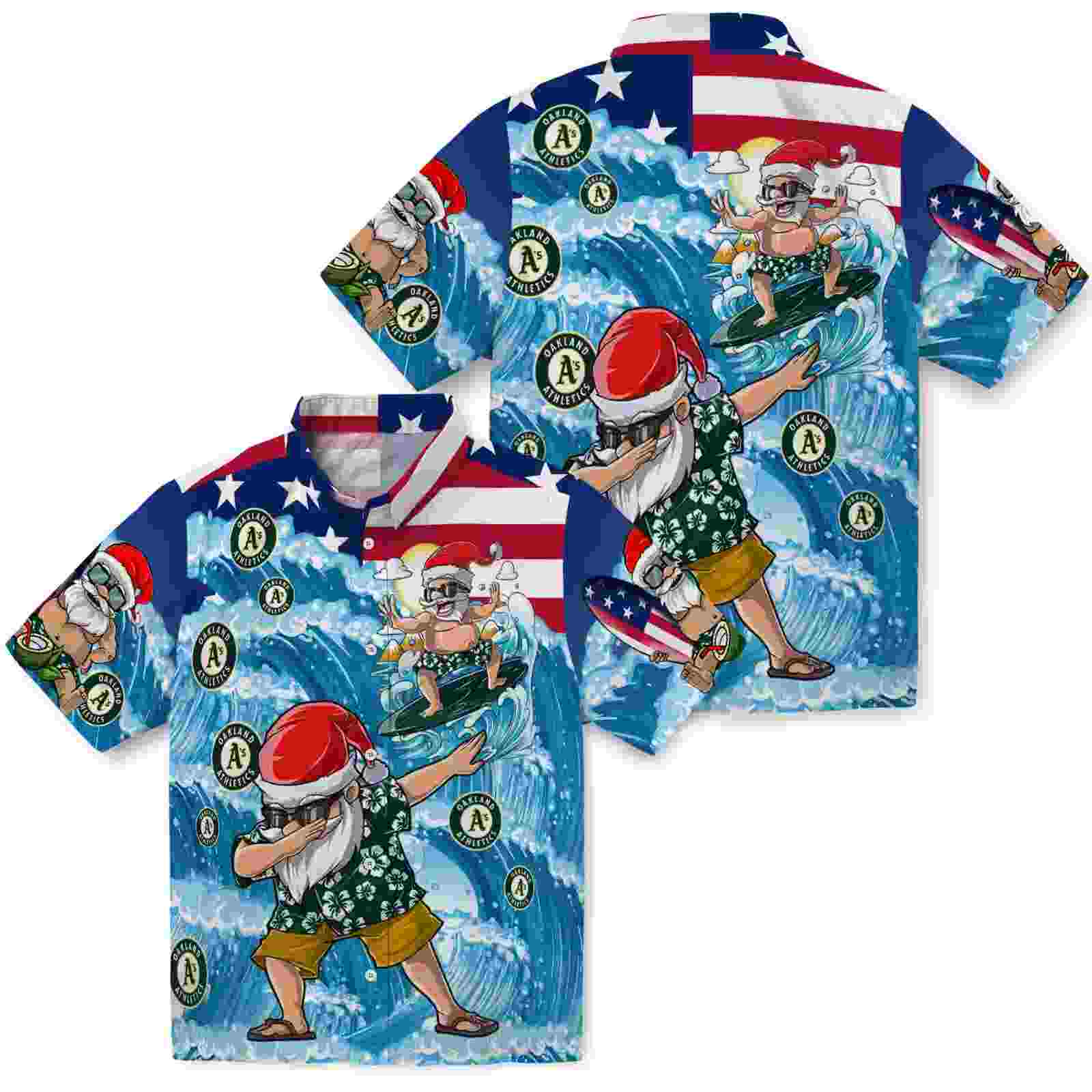 oakland athletics surfing santa blue hawaiian shirt high quality