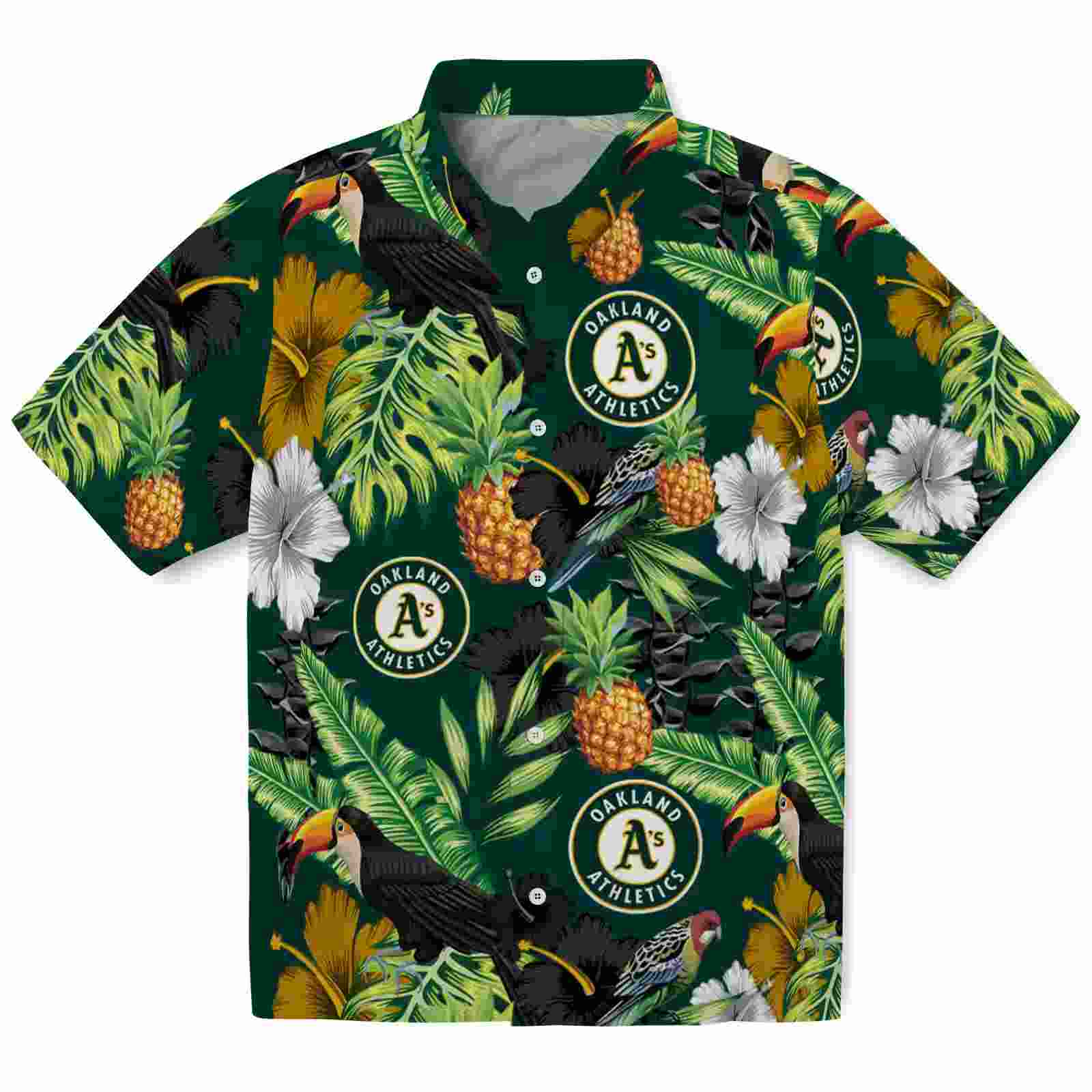 Oakland Athletics Toucan Hibiscus Pineapple Green Hawaiian Shirt