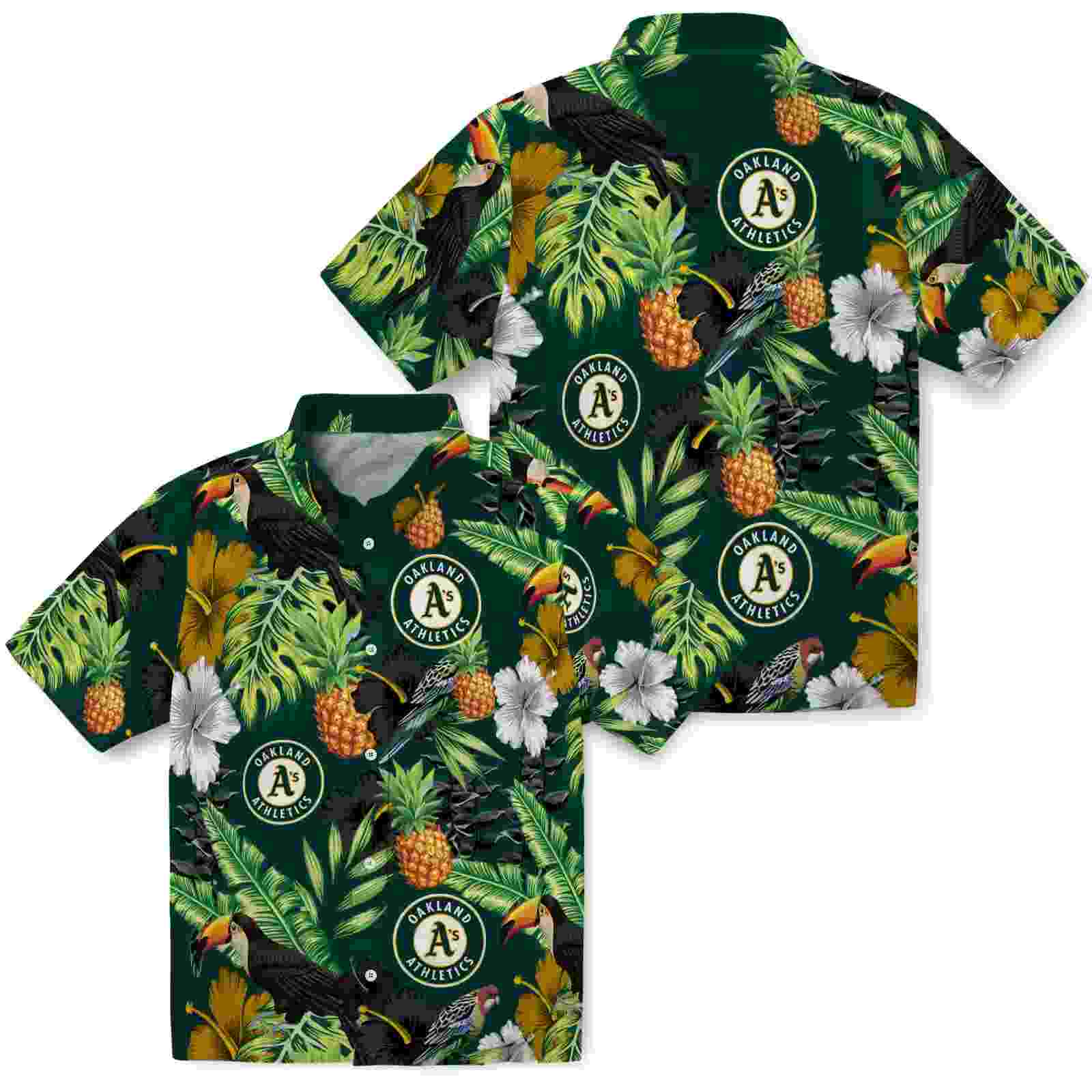 oakland athletics toucan hibiscus pineapple green hawaiian shirt high quality