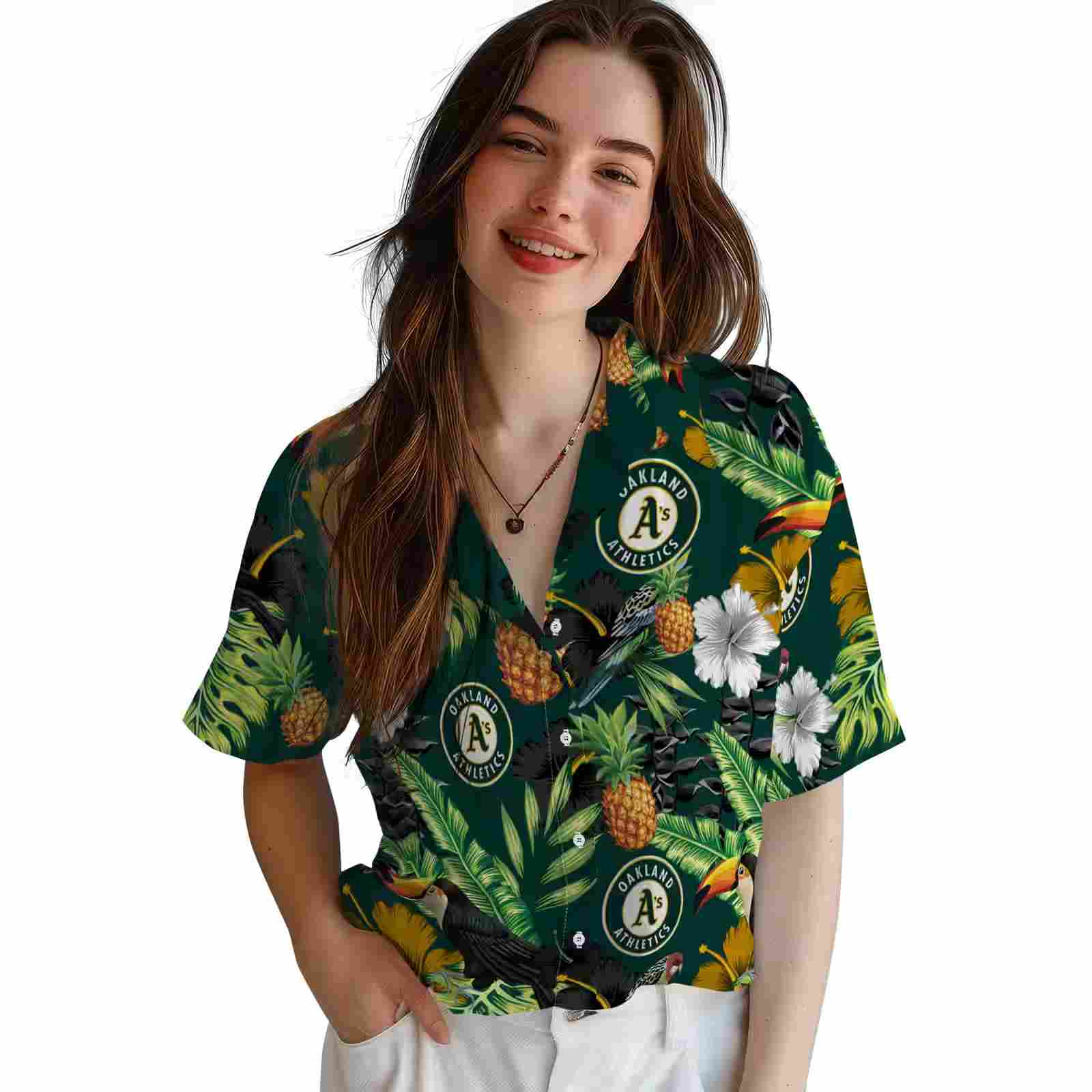 oakland athletics toucan hibiscus pineapple green hawaiian shirt latest model