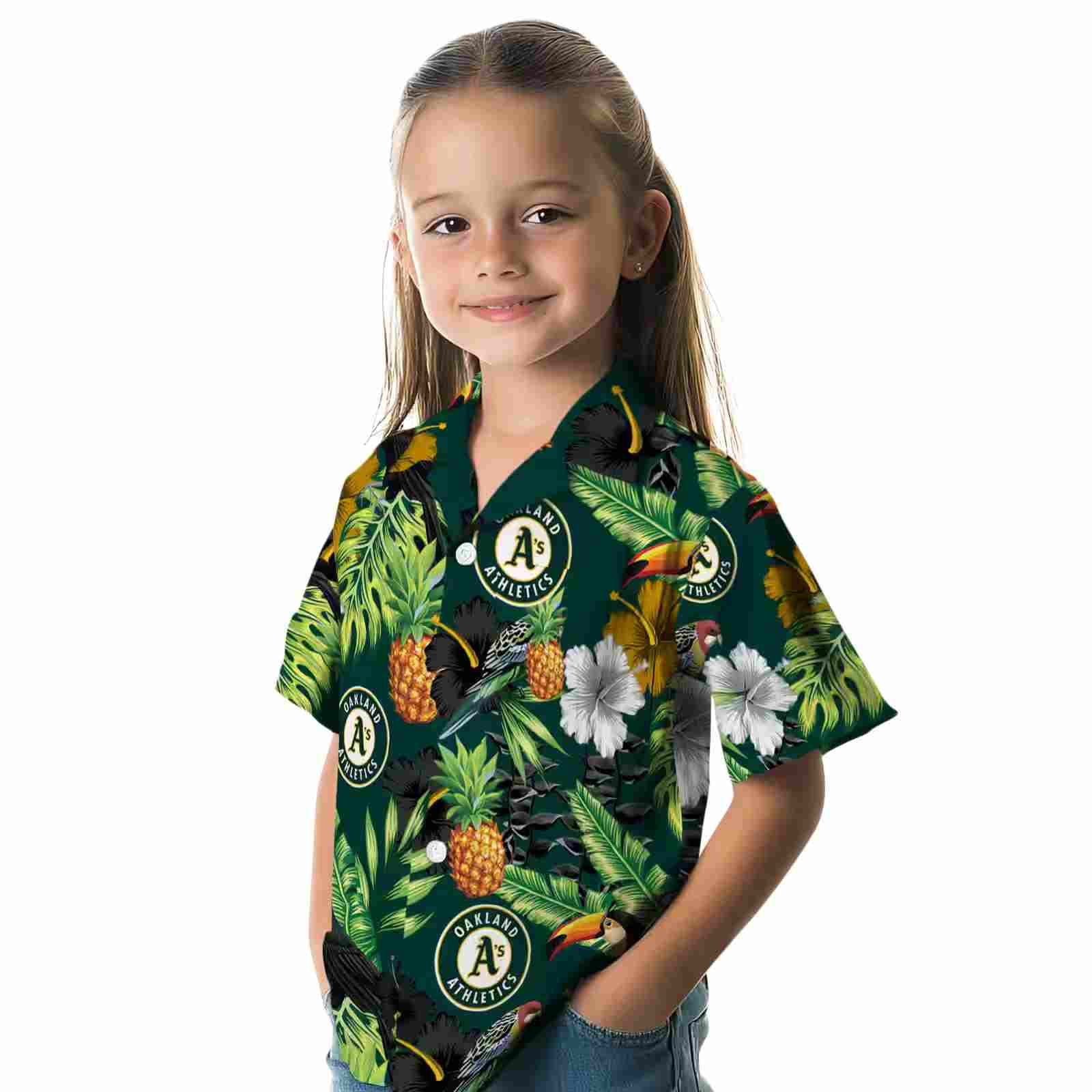 oakland athletics toucan hibiscus pineapple green hawaiian shirt premium grade