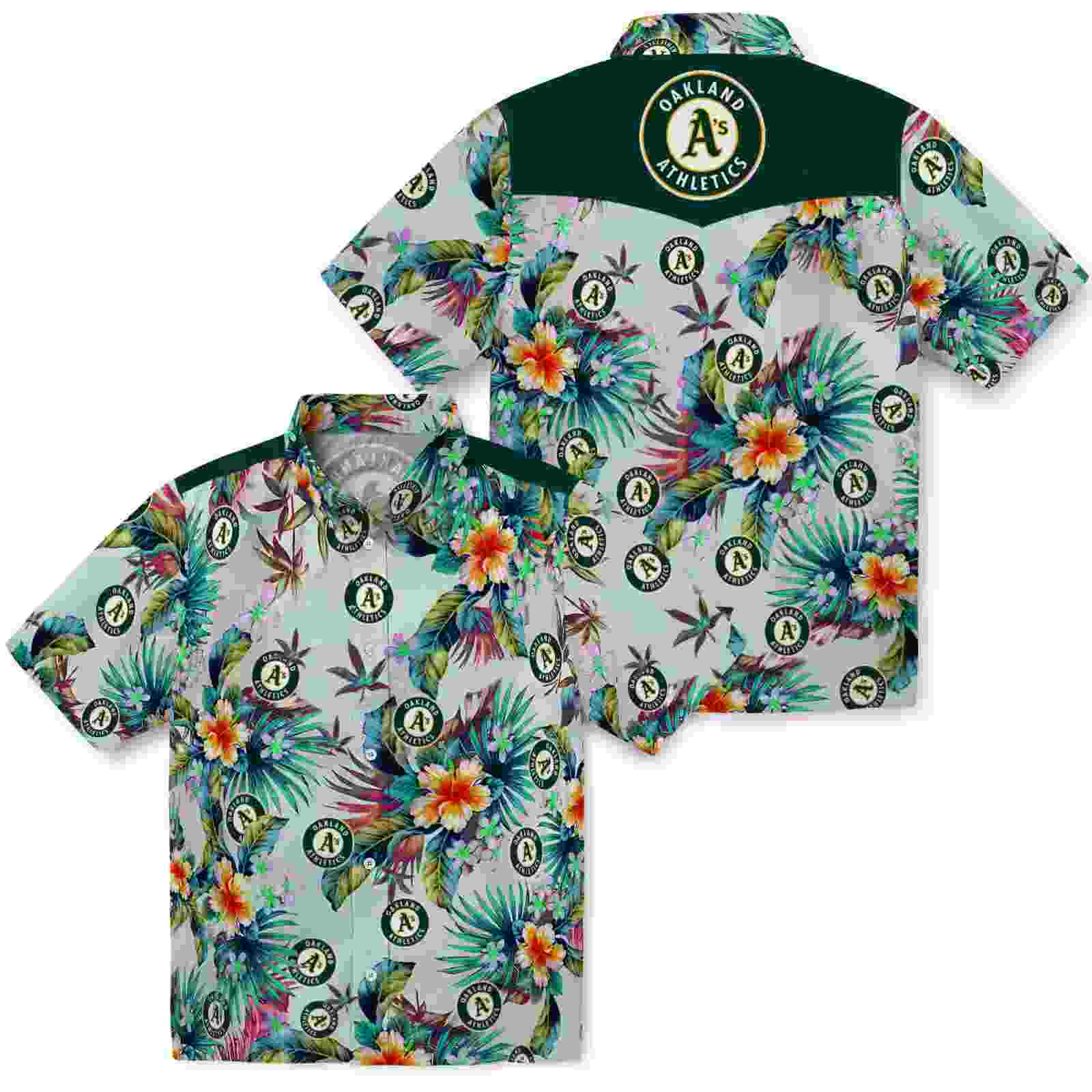 oakland athletics tropical foliage green hawaiian shirt high quality