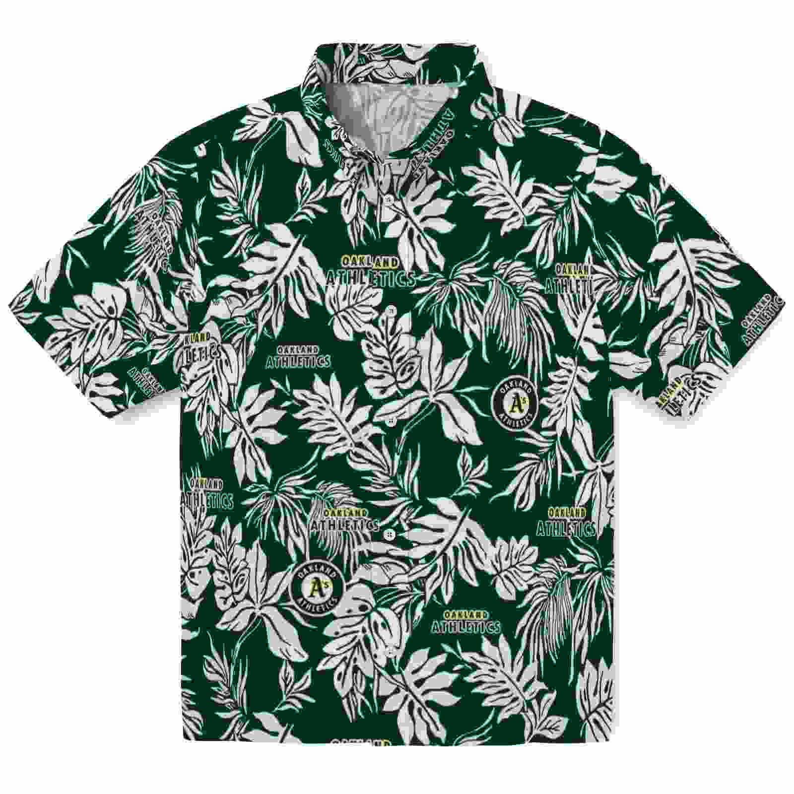 Oakland Athletics Tropical Leaf Green White Hawaiian Shirt