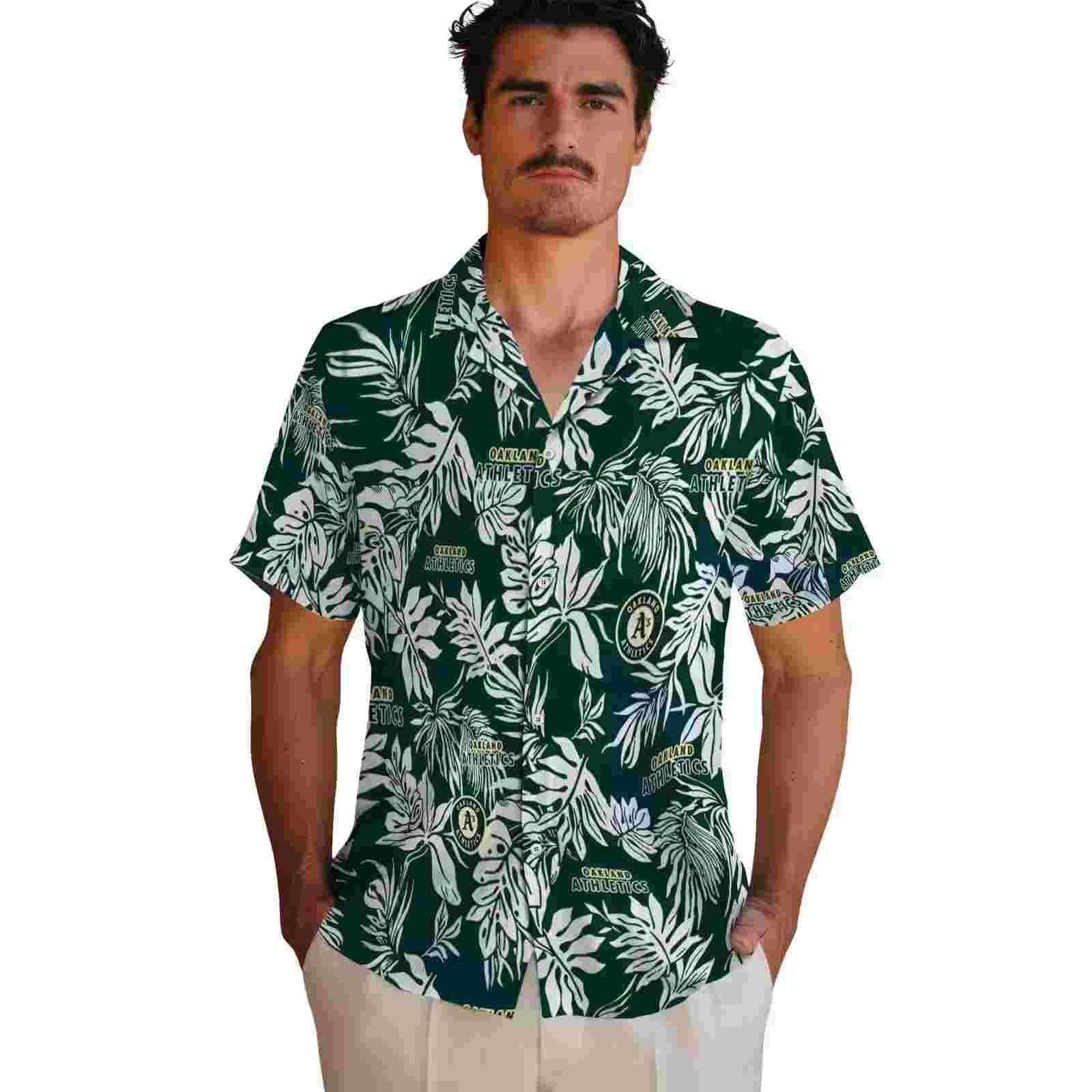 oakland athletics tropical leaf green white hawaiian shirt fashion forward