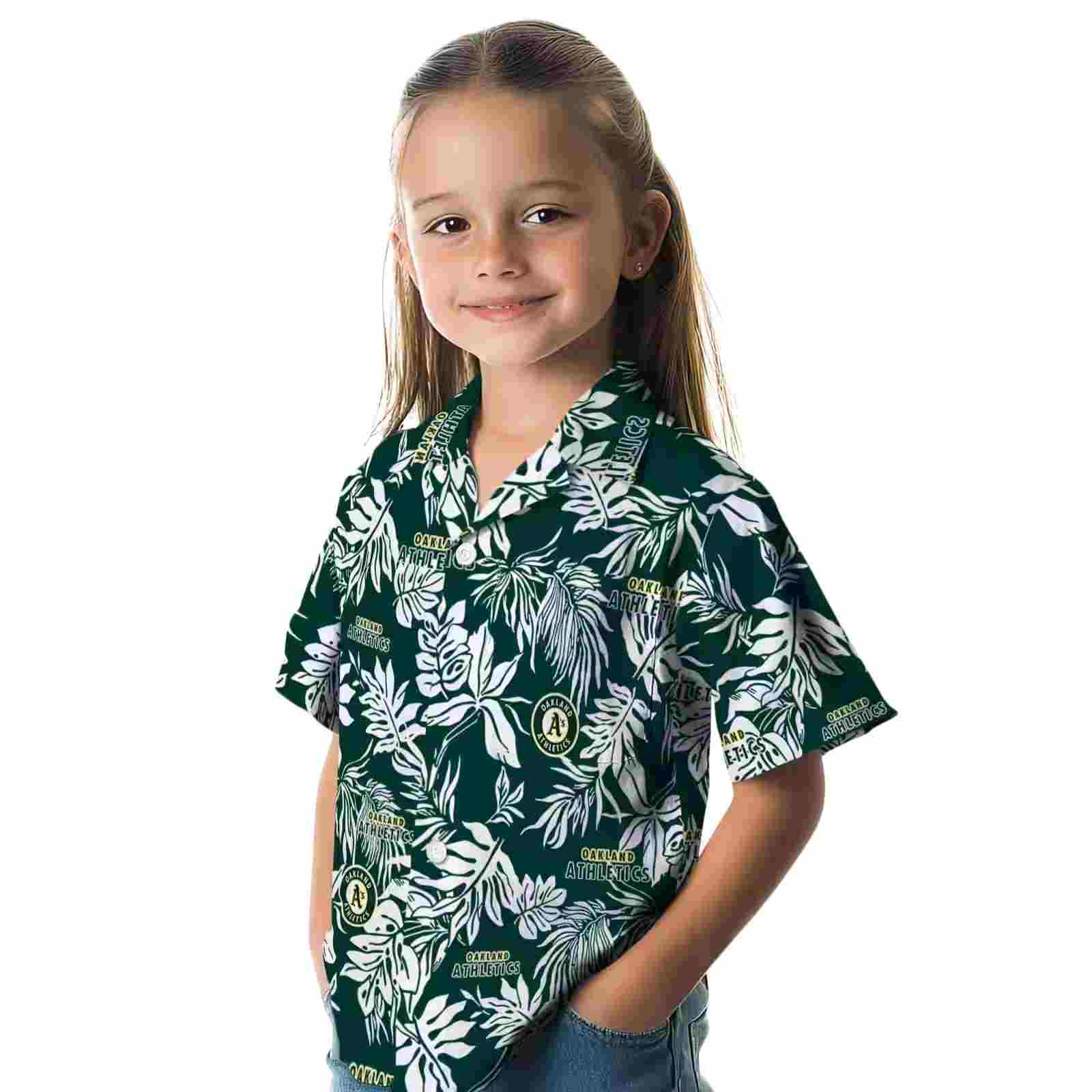 oakland athletics tropical leaf green white hawaiian shirt premium grade