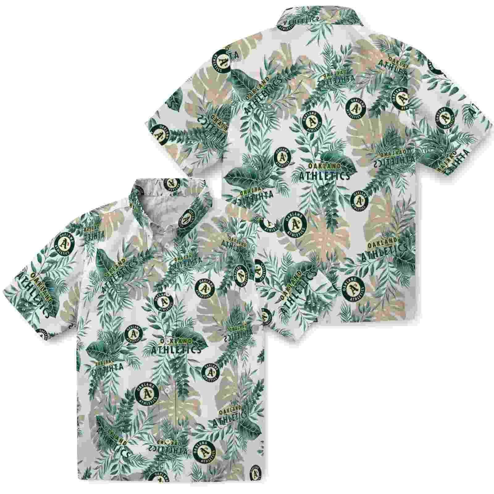 oakland athletics tropical leaves green white hawaiian shirt high quality