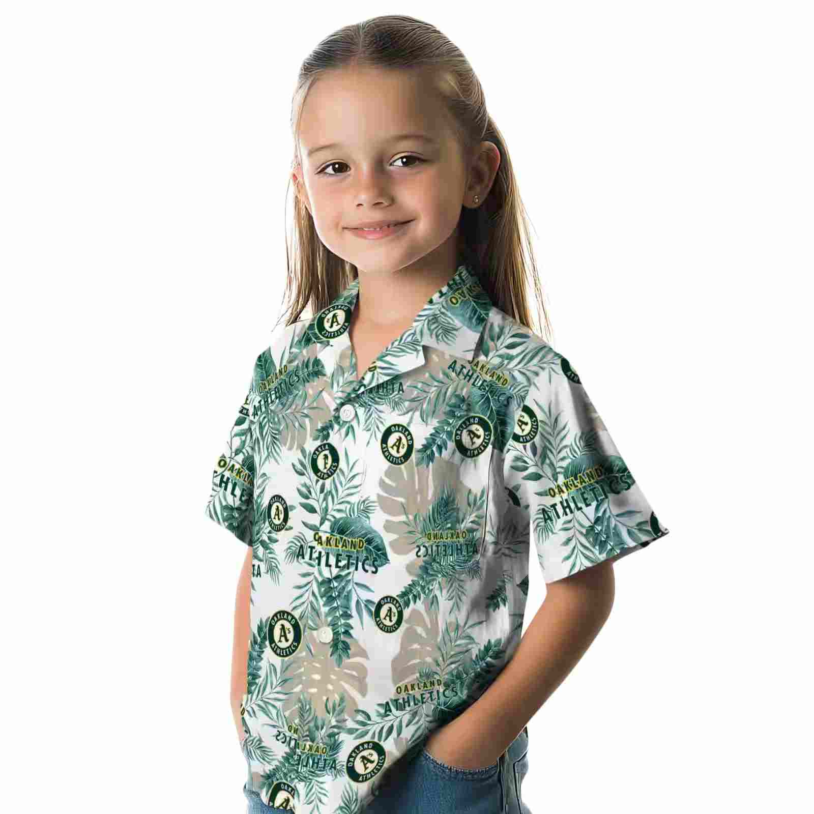 oakland athletics tropical leaves green white hawaiian shirt premium grade