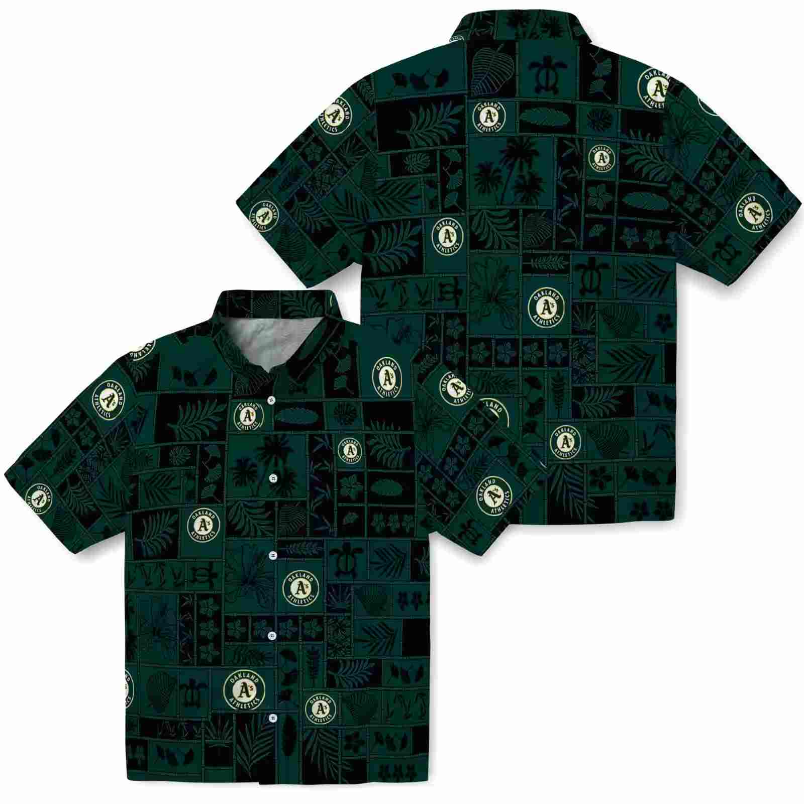 oakland athletics tropical patchwork green black hawaiian shirt high quality