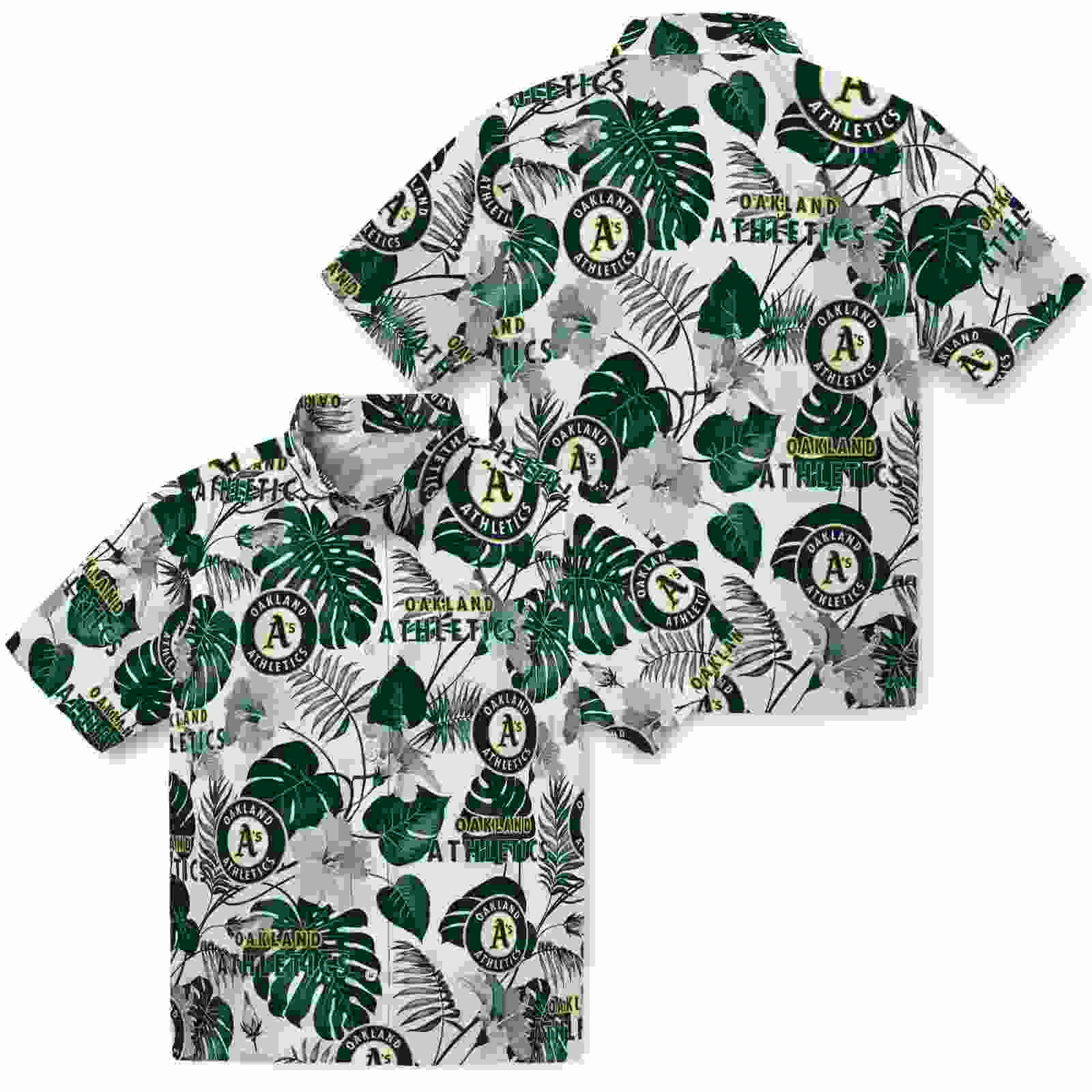 oakland athletics tropical plants green white hawaiian shirt high quality