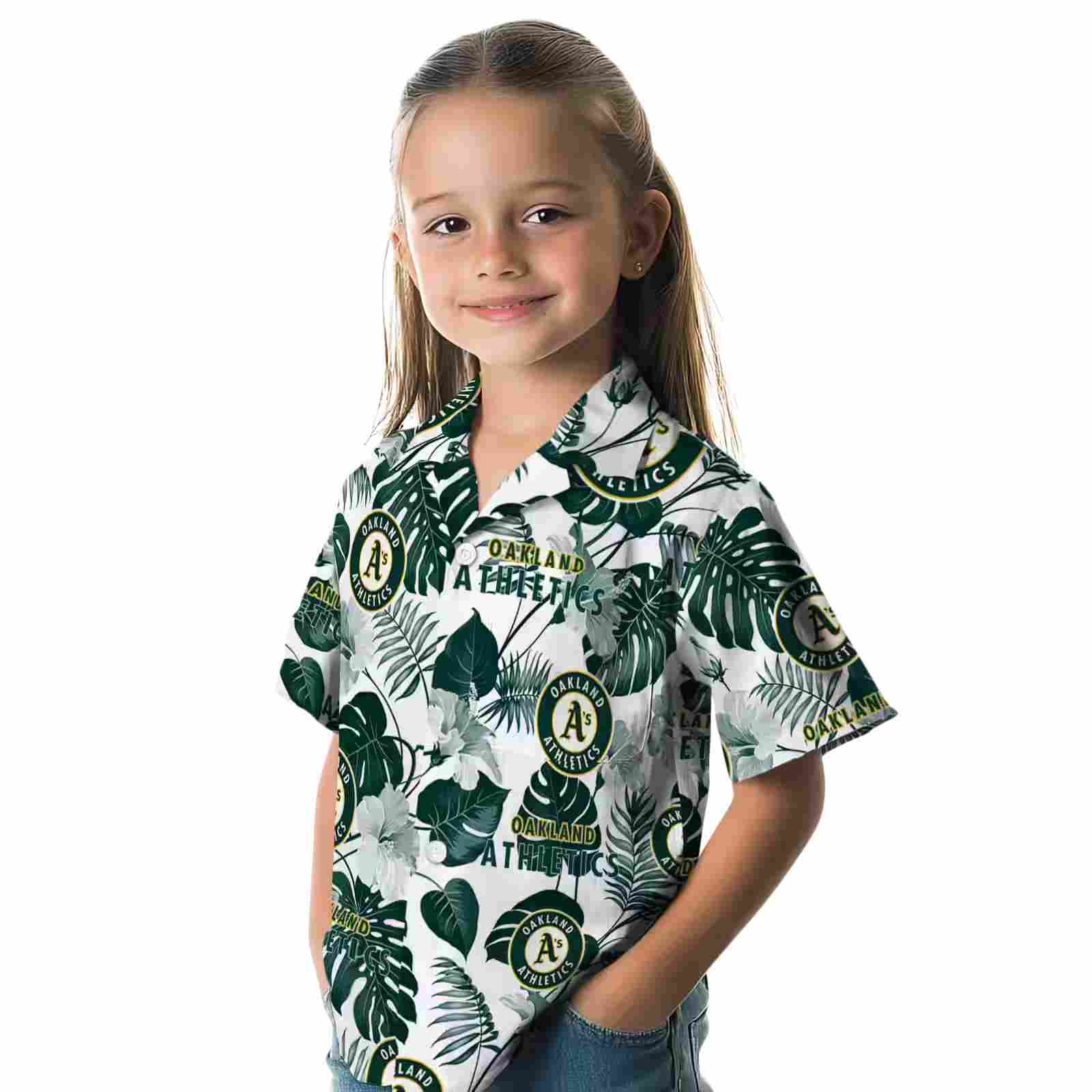 oakland athletics tropical plants green white hawaiian shirt premium grade