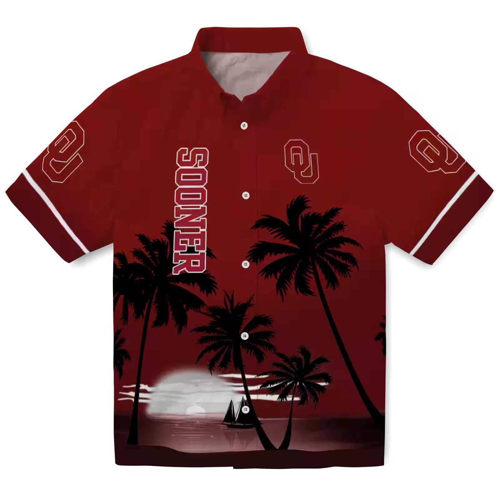 Oklahoma Sooners Beach Sunset Crimson Black Hawaiian Shirt